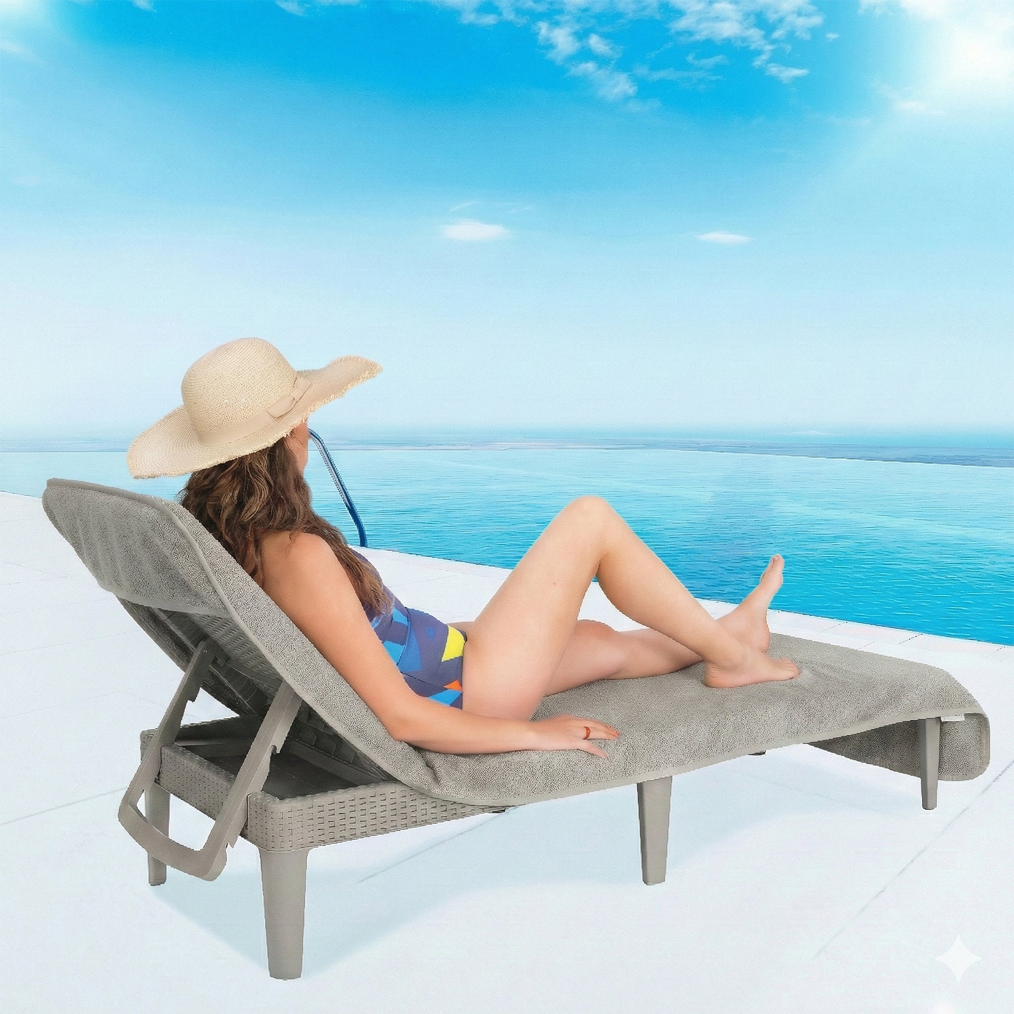 American Soft Linen Chaise Lounge Covers with Pocket, Premium Cotton, 86x32 Inches