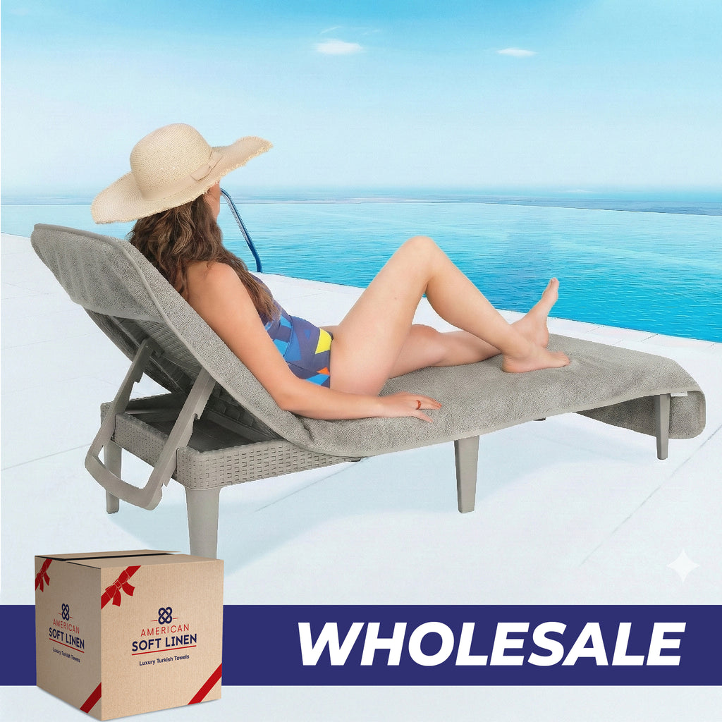 American Soft Linen Chaise Lounge Covers with Pocket, Premium Cotton Pool Chair Lounge Towels, 86x32 Inches-16 Set Case Pack