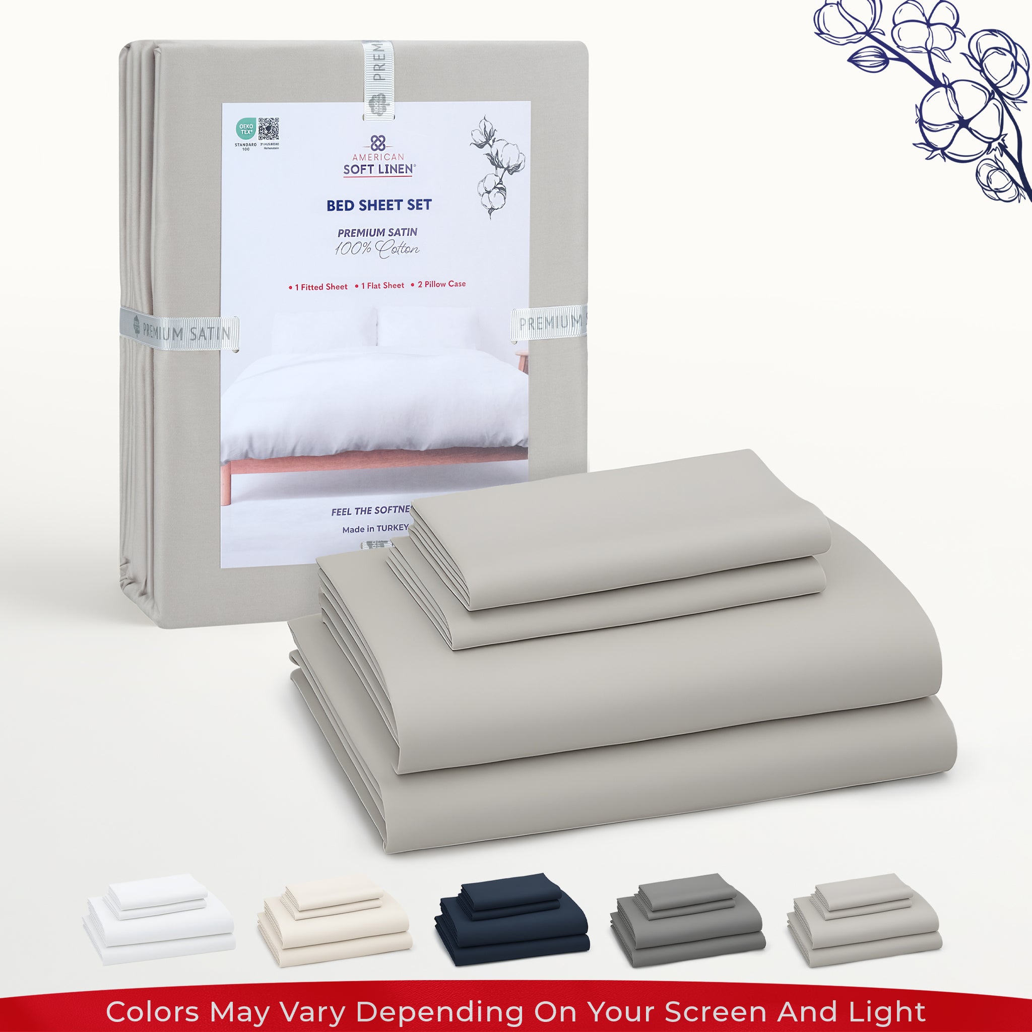 American Soft Linen Luxury 100% Cotton Sateen Weave Sheets Set - Premium Bed Sheet Sets