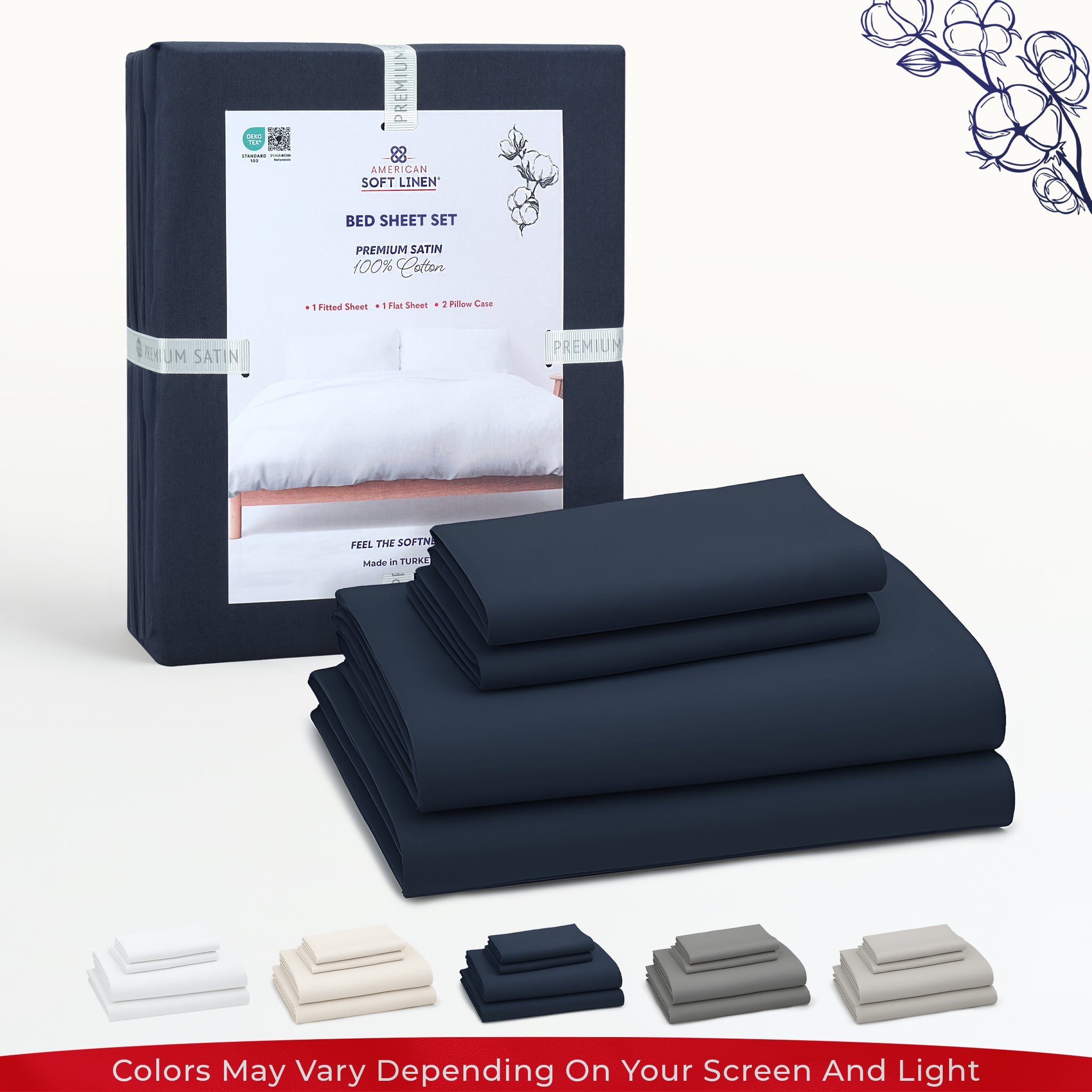 American Soft Linen Luxury 100% Cotton Sateen Weave Sheets Set - Premium Bed Sheet Sets