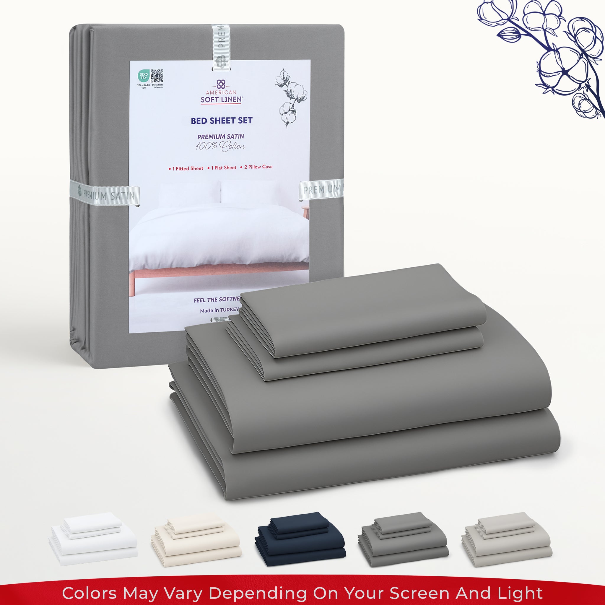 American Soft Linen Luxury 100% Cotton Sateen Weave Sheets Set - Premium Bed Sheet Sets