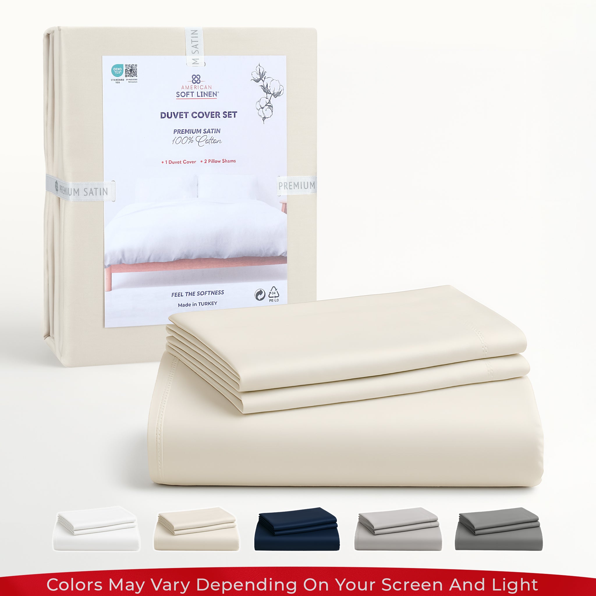 American Soft Linen Luxury 100% Cotton Sateen Weave Duvet Cover Set, 1 Duvet Cover and 2 Pillow Shams, Machine Washable 3 Piece Bedding Sets