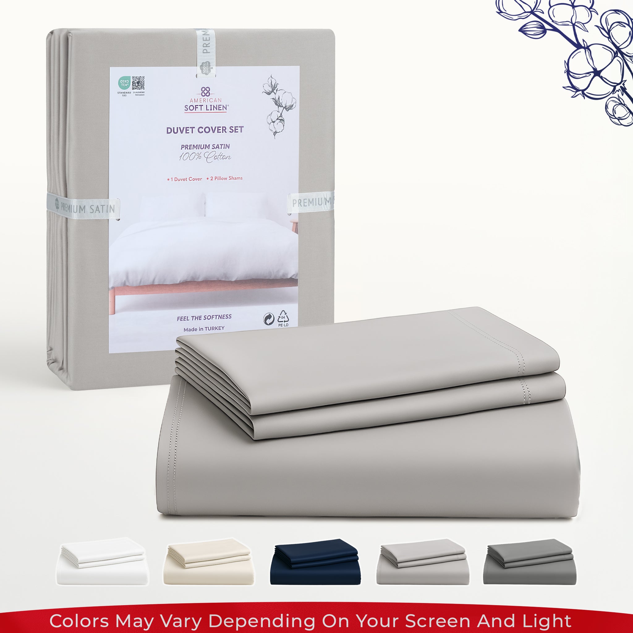 American Soft Linen Luxury 100% Cotton Sateen Weave Duvet Cover Set, 1 Duvet Cover and 2 Pillow Shams, Machine Washable 3 Piece Bedding Sets