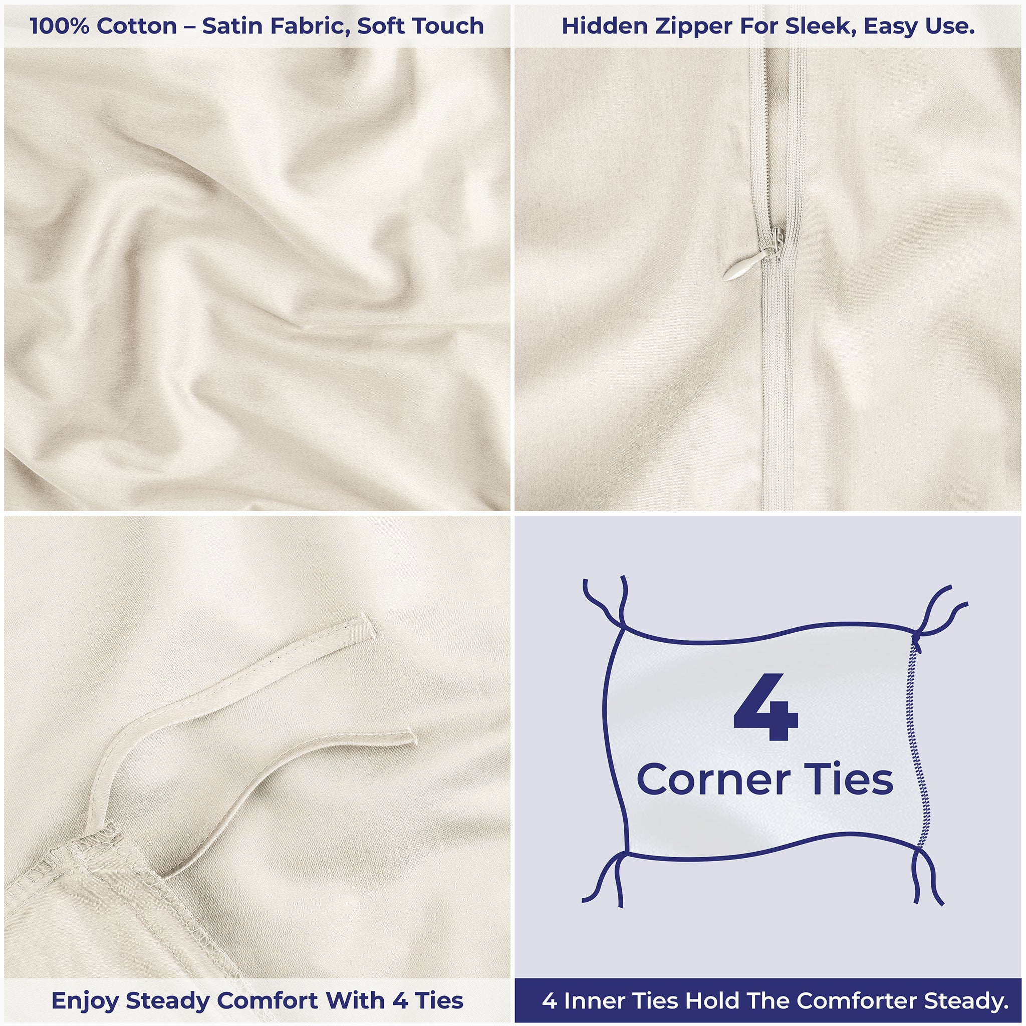 American Soft Linen Luxury 100% Cotton Sateen Weave Duvet Cover Set, 1 Duvet Cover and 2 Pillow Shams, Machine Washable 3 Piece Bedding Sets