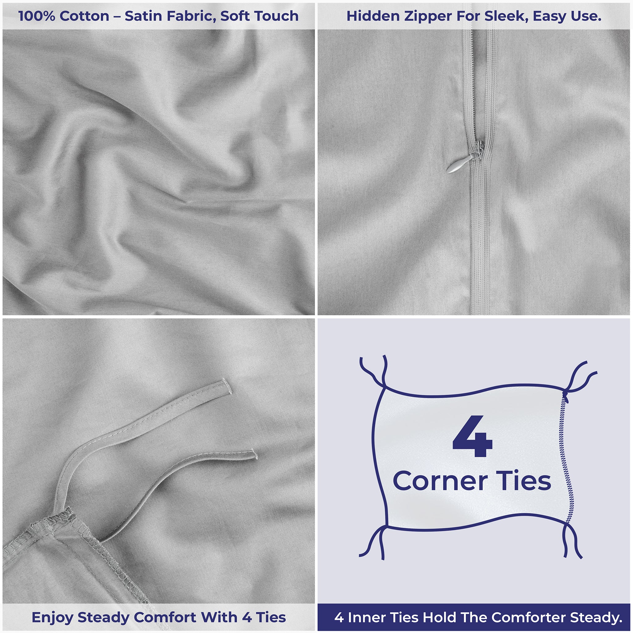 American Soft Linen Luxury 100% Cotton Sateen Weave Duvet Cover Set, 1 Duvet Cover and 2 Pillow Shams, Machine Washable 3 Piece Bedding Sets