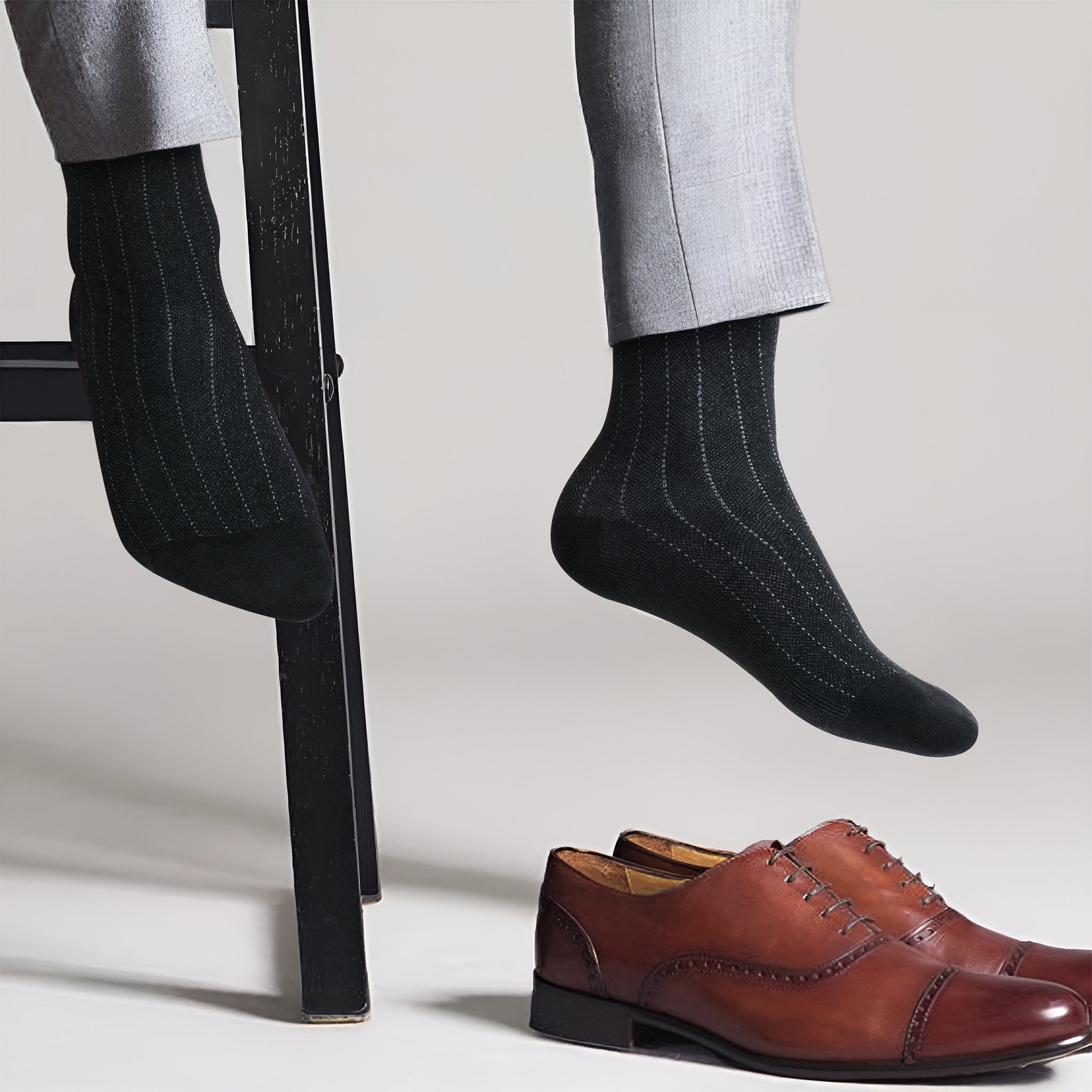 American Soft Linen men’s luxury patterned crew dress socks in premium gift box organizer, 5 pack black