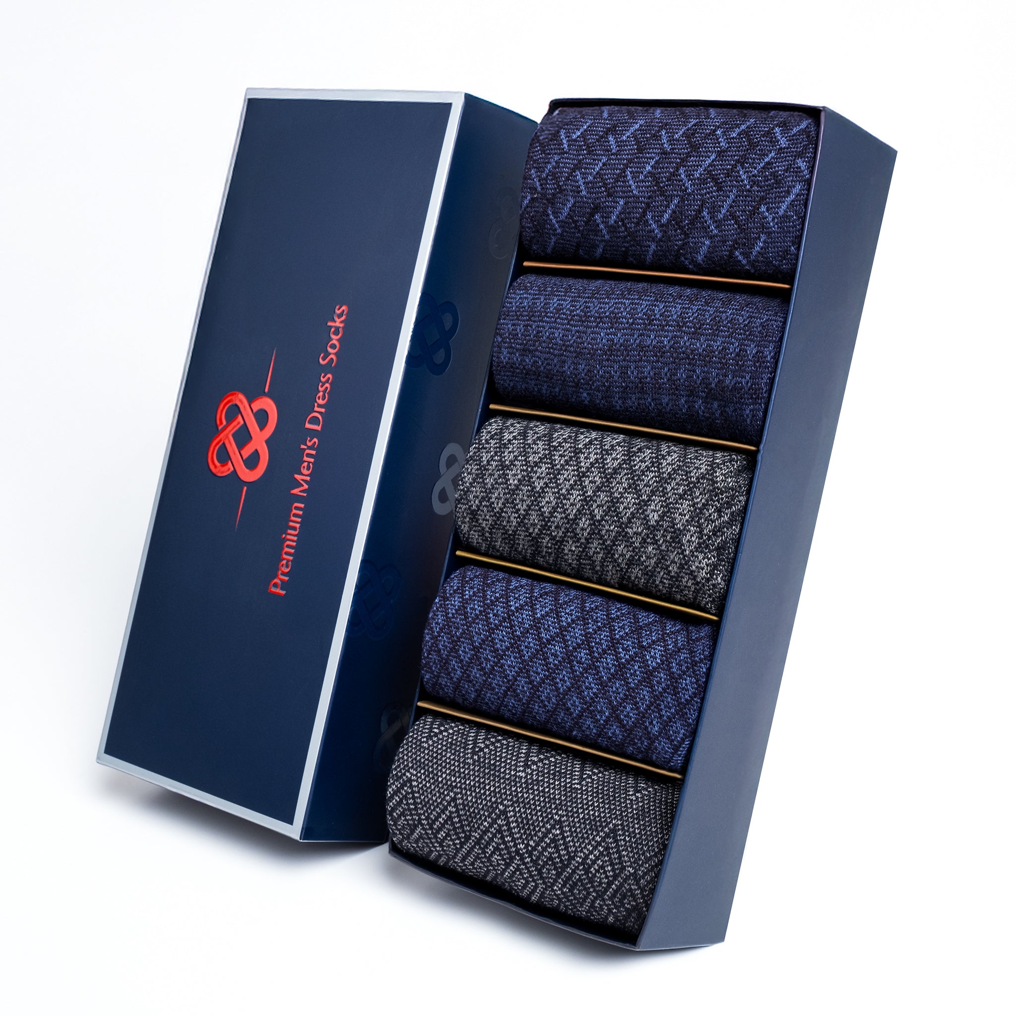 American Soft Linen men’s luxury patterned crew dress socks in premium gift box organizer, 5 pack blue