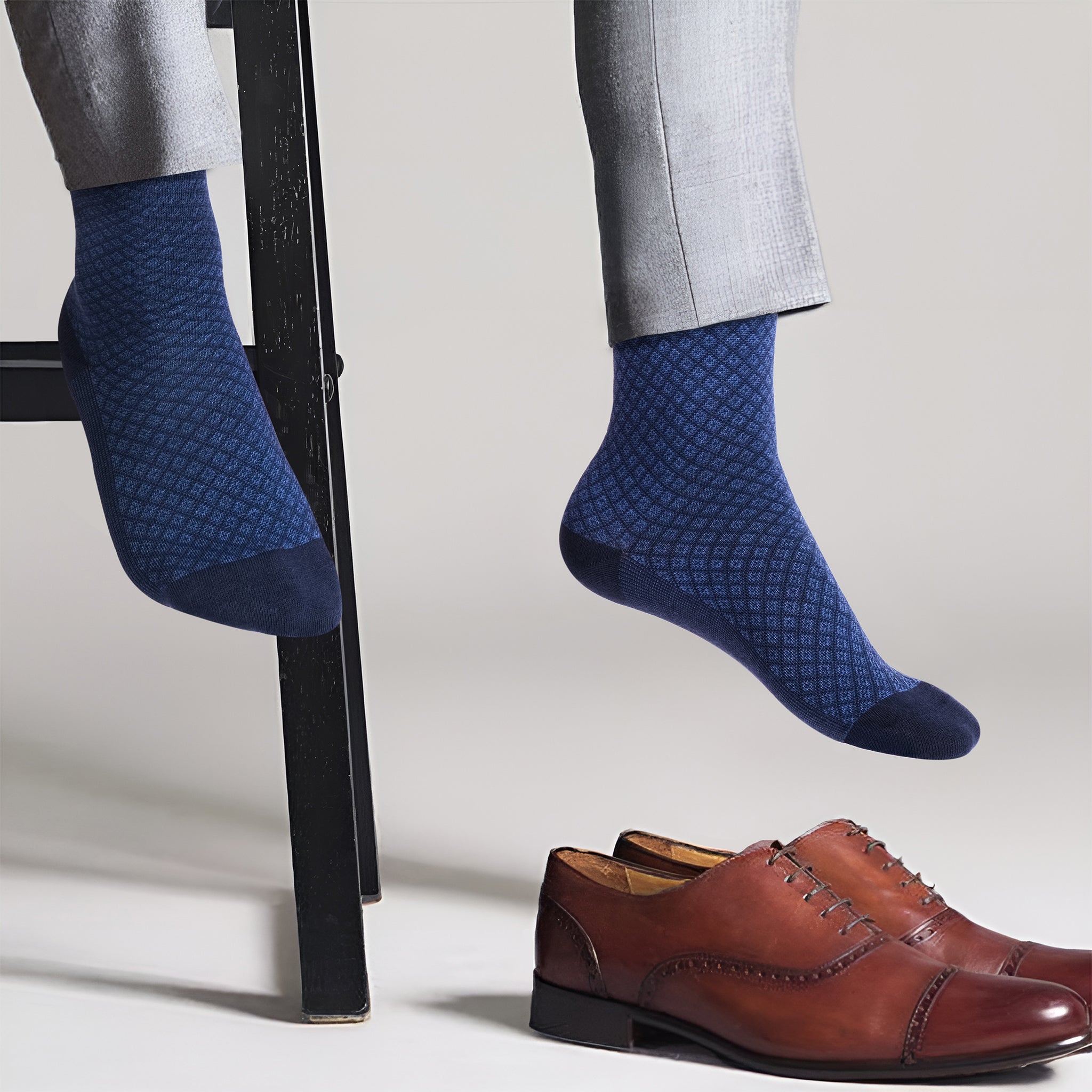 American Soft Linen men’s luxury patterned crew dress socks in premium gift box organizer, 5 pack blue