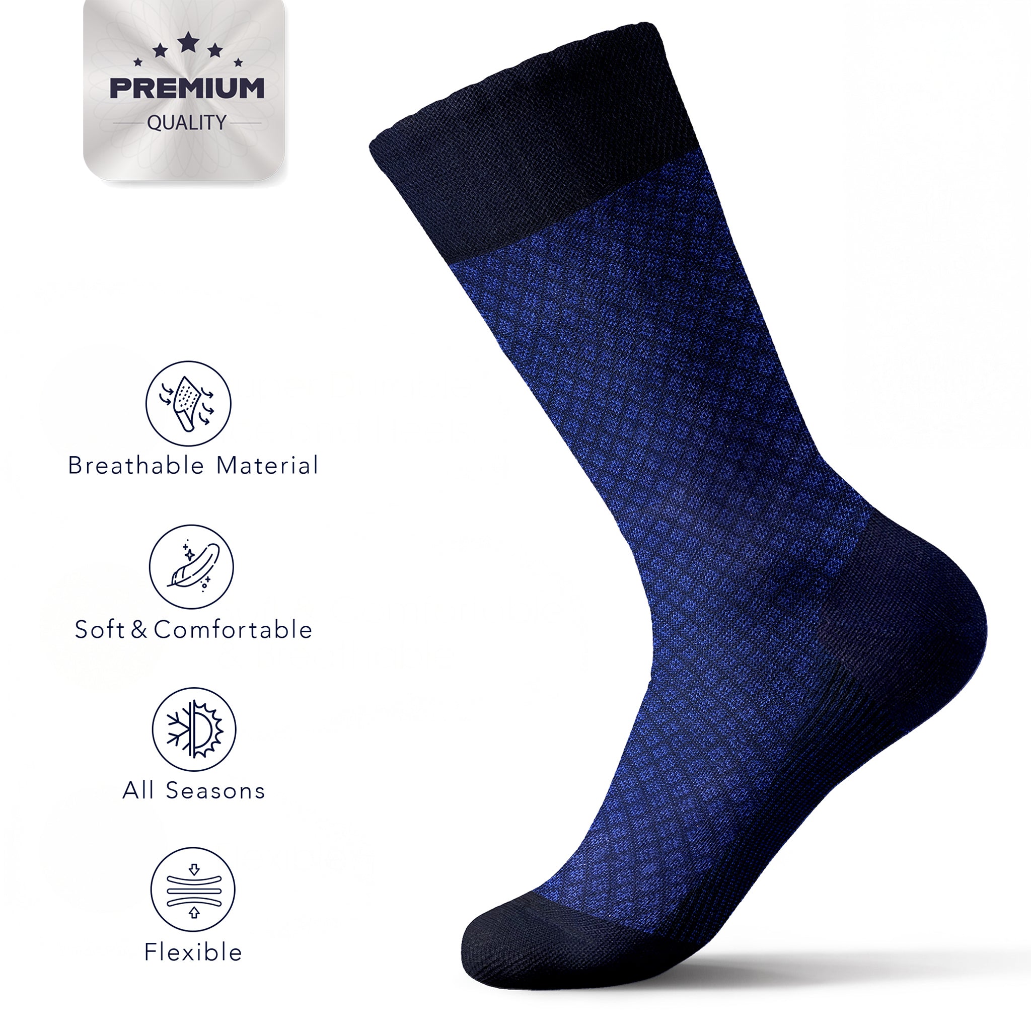 American Soft Linen men’s luxury patterned crew dress socks in premium gift box organizer, 5 pack blue
