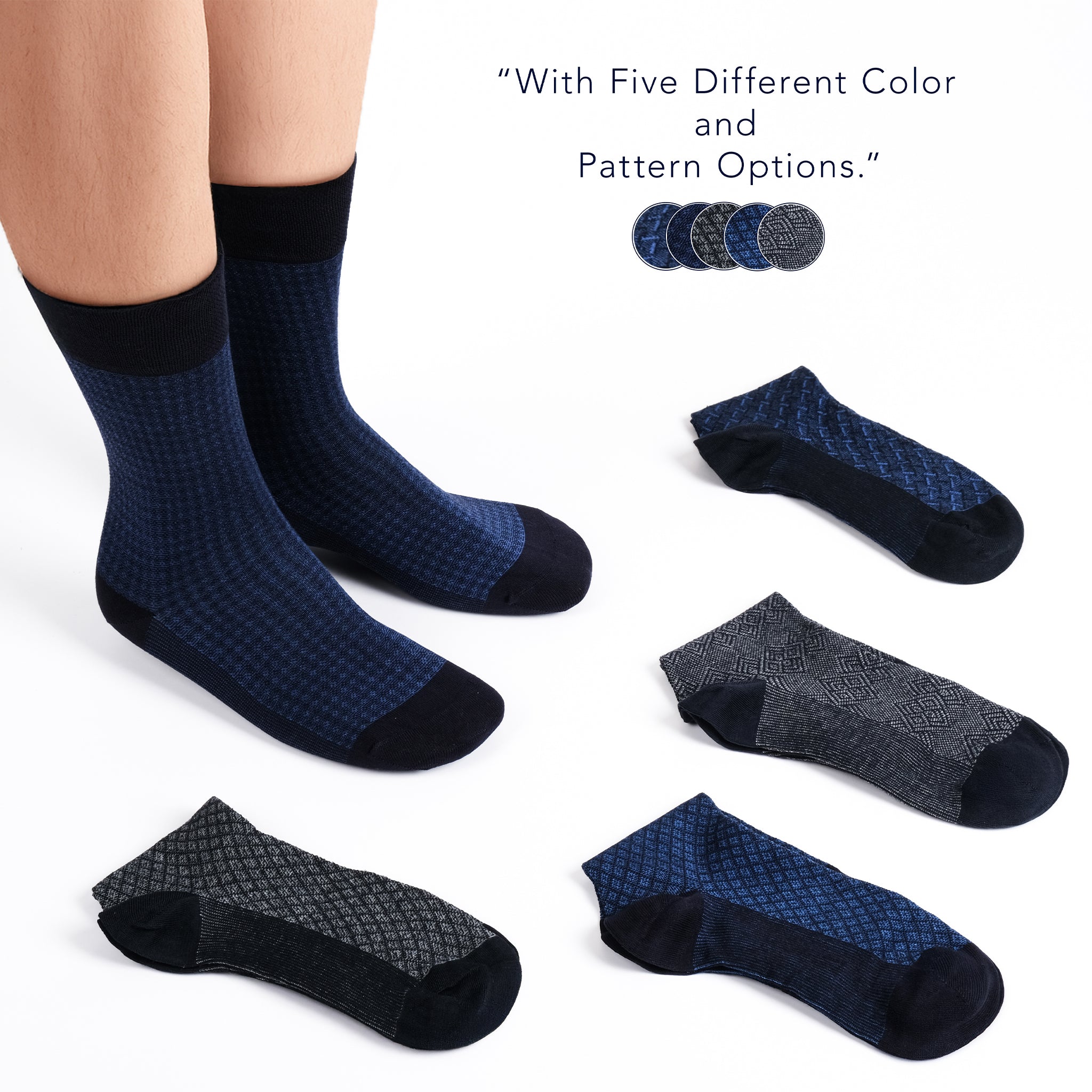 American Soft Linen men’s luxury patterned crew dress socks in premium gift box organizer, 5 pack blue