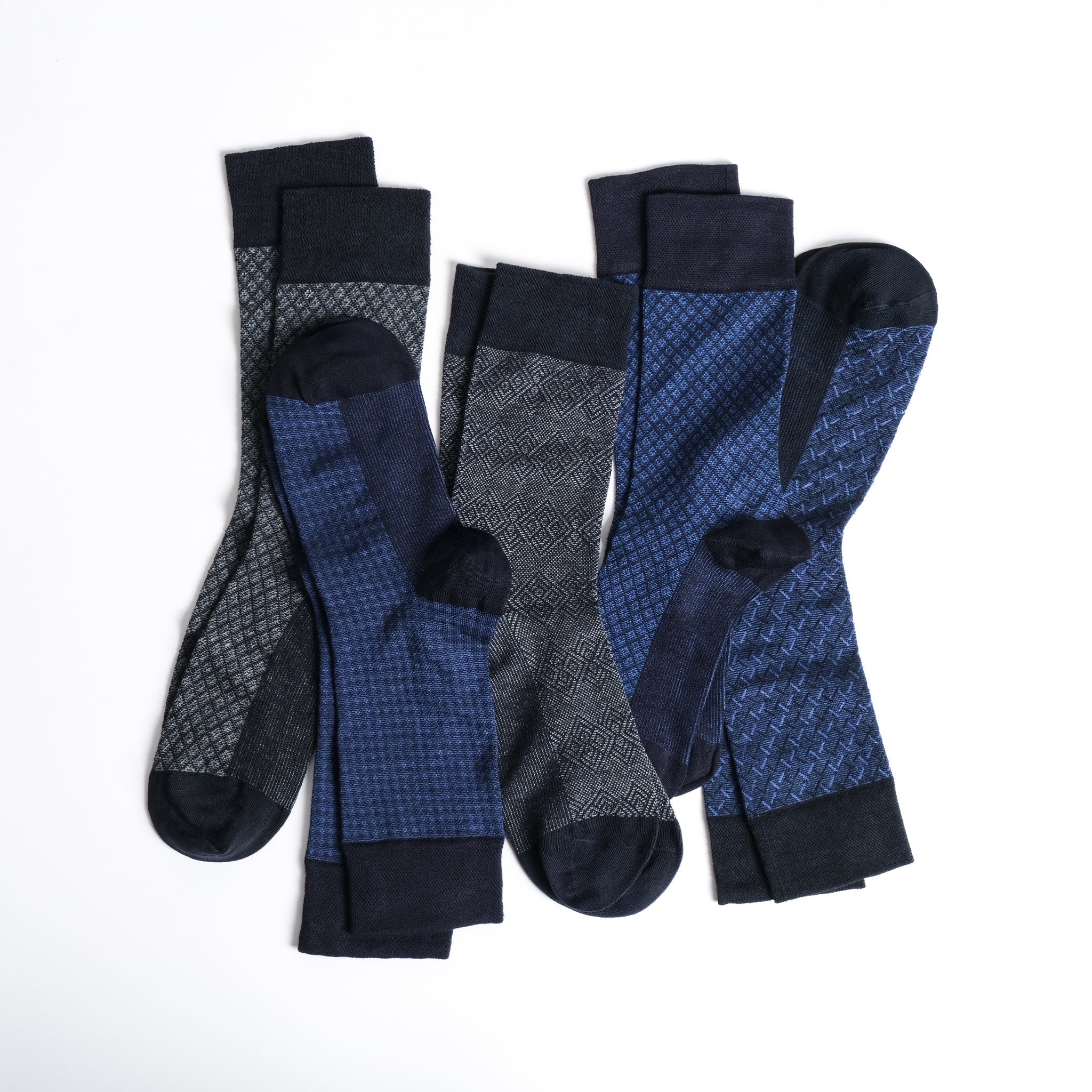 American Soft Linen men’s luxury patterned crew dress socks in premium gift box organizer, 5 pack blue