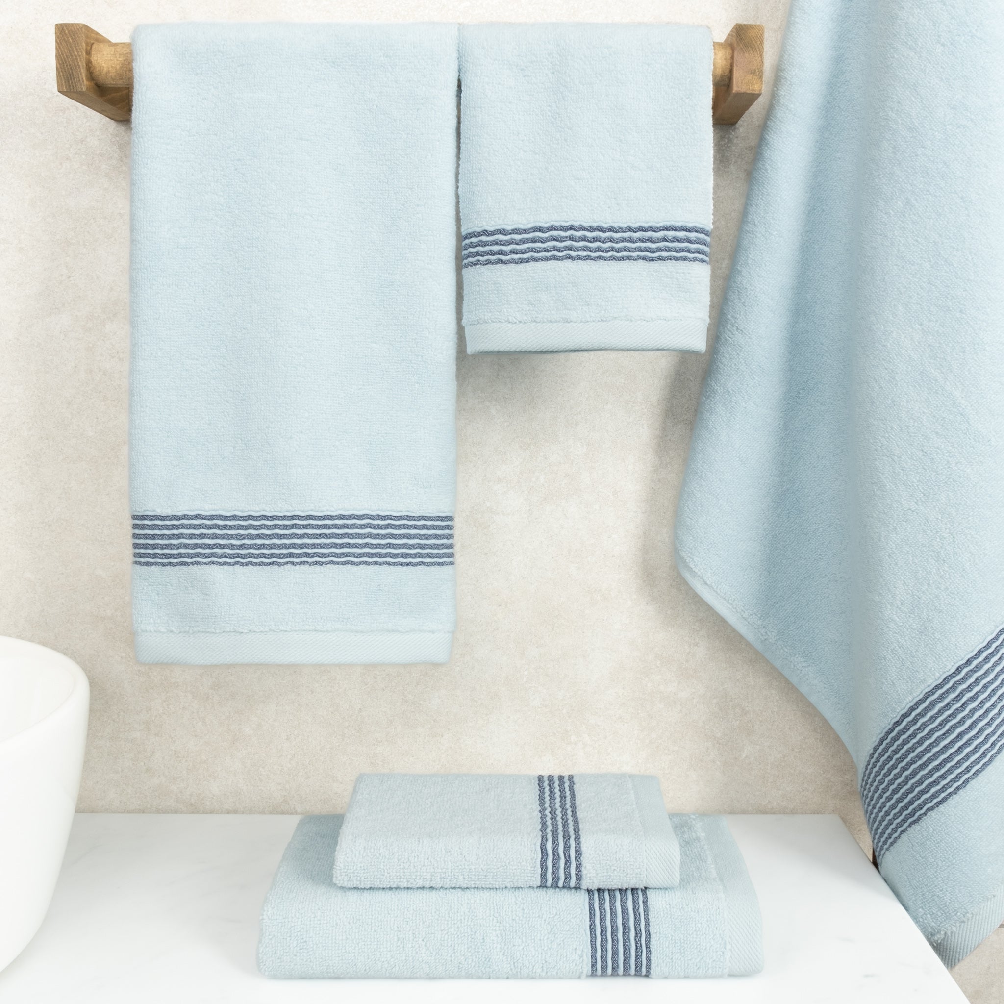 American Soft Linen Pleated Collection 100% Combed Cotton Luxury 6 Piece Towel Set, Zero Twist Ultra Soft and Plush 460 GSM Towels for Bathroom