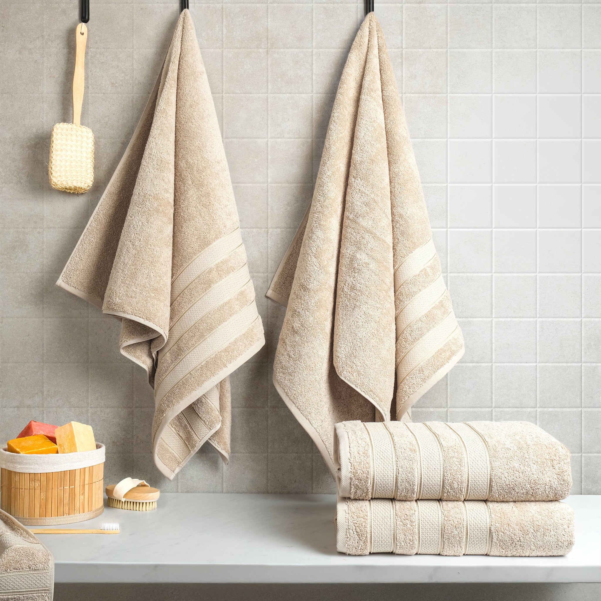 American Soft Linen Salem 4-Pack Bath Towel Sets, 100% Cotton Luxury Turkish Towels, Super Soft, Absorbent, Premium Wholesale Bath Towels - Beige 2
