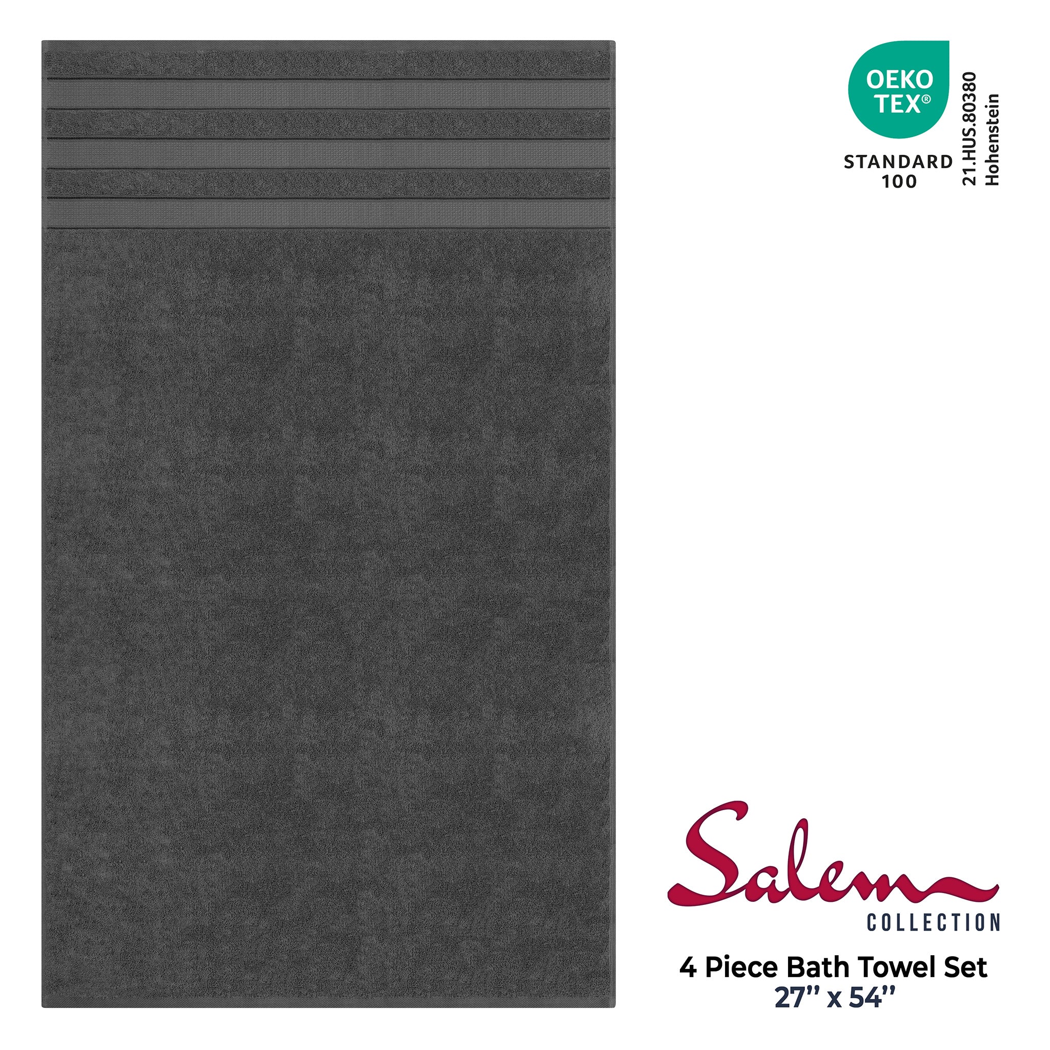American Soft Linen Salem 4-Pack Bath Towel Sets, 100% Cotton Luxury Turkish Towels, Super Soft, Absorbent, Premium Wholesale Bath Towels - Gray 4
