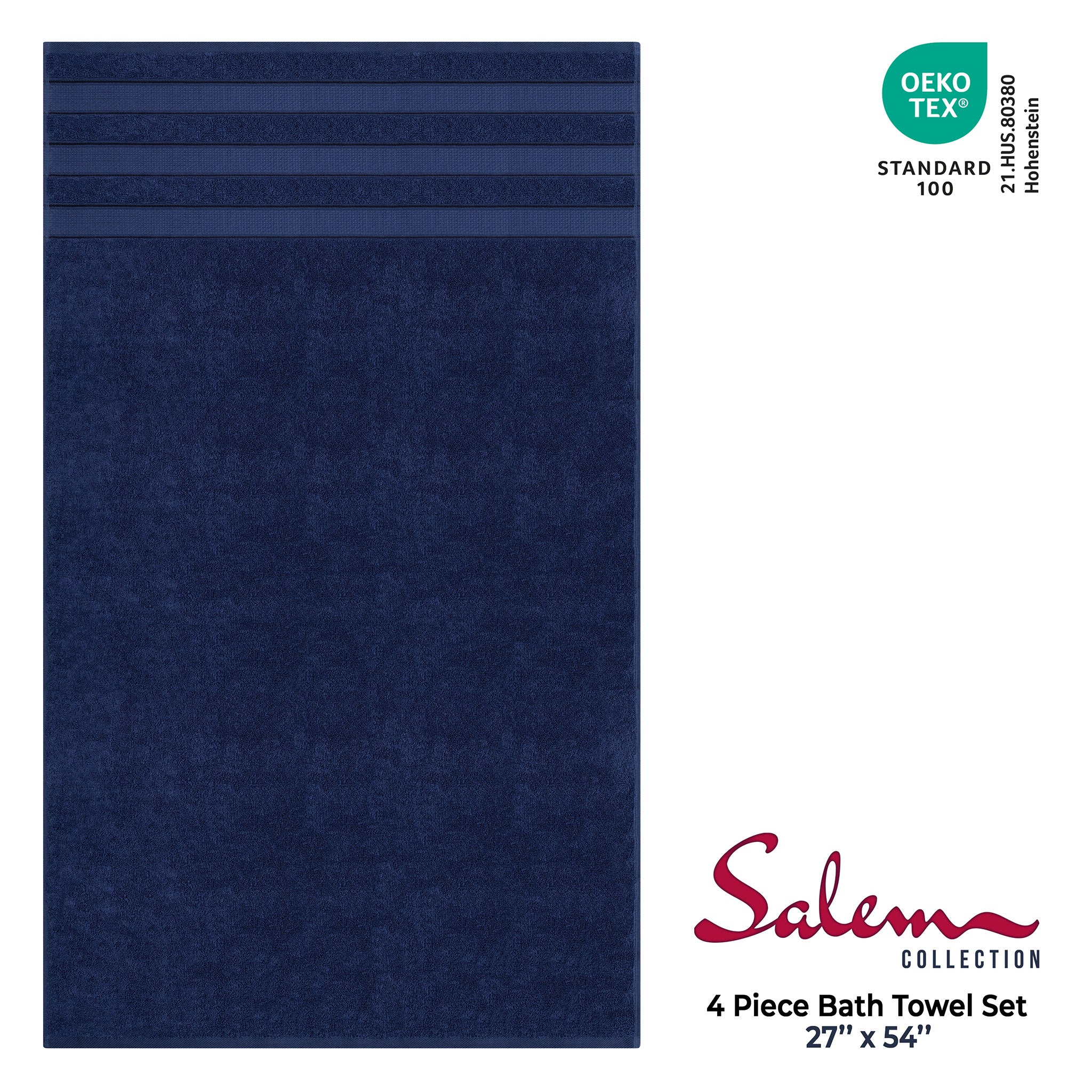 American Soft Linen Salem 4-Pack Bath Towel Sets, 100% Cotton Luxury Turkish Towels, Super Soft, Absorbent, Premium Wholesale Bath Towels - Navy Blue 4