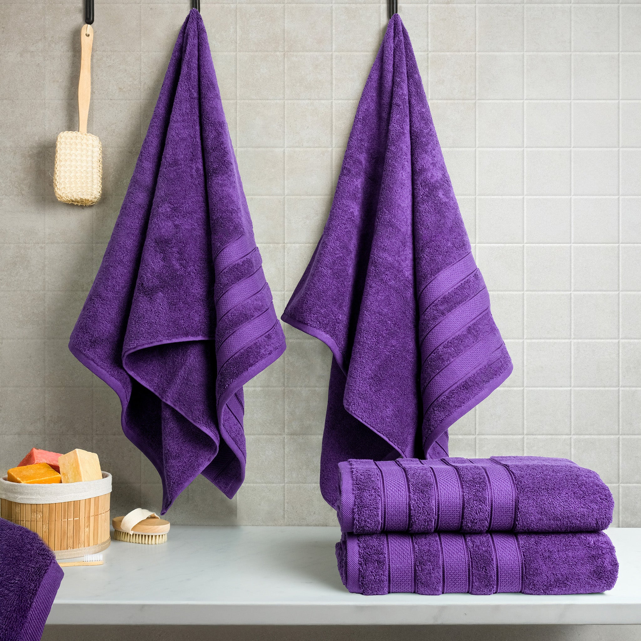 American Soft Linen Salem 4-Pack Bath Towel Sets, 100% Cotton Luxury Turkish Towels, Super Soft, Absorbent, Premium Wholesale Bath Towels - Purple 2