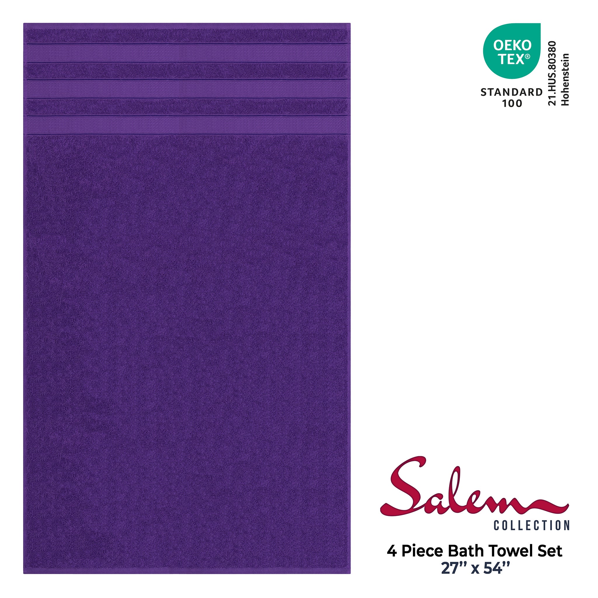 American Soft Linen Salem 4-Pack Bath Towel Sets, 100% Cotton Luxury Turkish Towels, Super Soft, Absorbent, Premium Wholesale Bath Towels - Purple 4