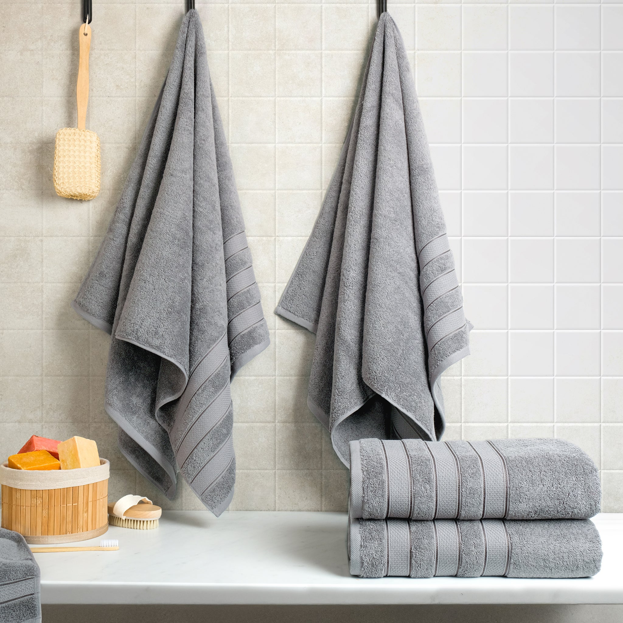 American Soft Linen Salem 4-Pack Bath Towel Sets, 100% Cotton Luxury Turkish Towels, Super Soft, Absorbent, Premium Wholesale Bath Towels - Rockridge Gray 2