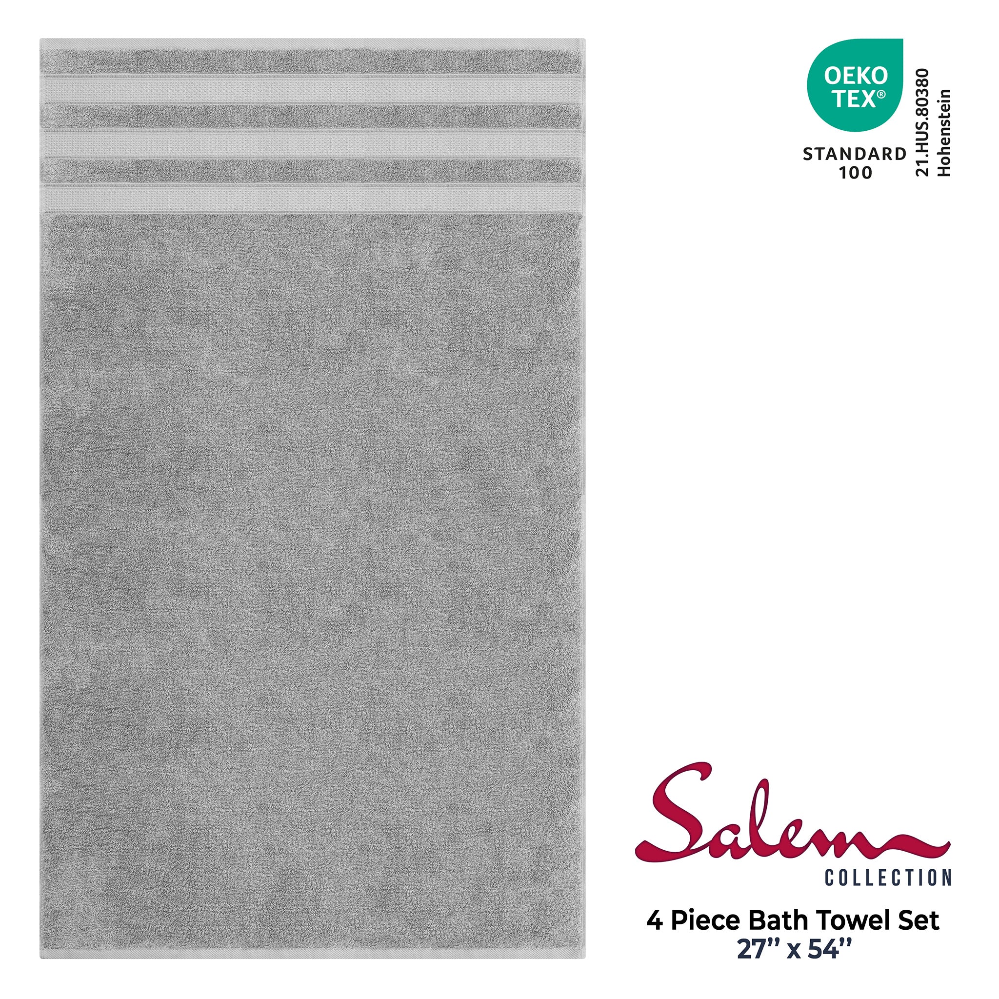 American Soft Linen Salem 4-Pack Bath Towel Sets, 100% Cotton Luxury Turkish Towels, Super Soft, Absorbent, Premium Wholesale Bath Towels - Rockridge Gray 4