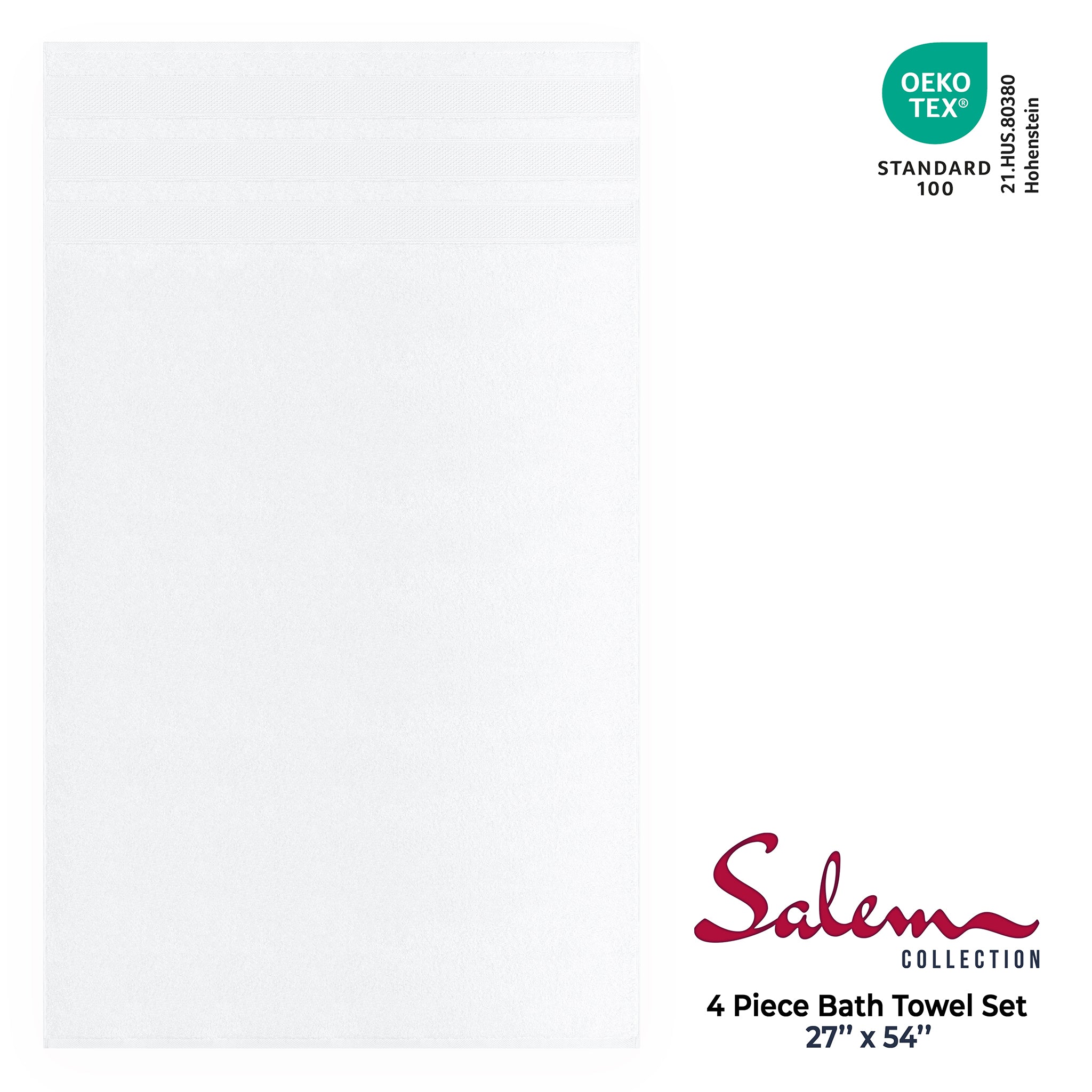 American Soft Linen Salem 4-Pack Bath Towel Sets, 100% Cotton Luxury Turkish Towels, Super Soft, Absorbent, Premium Wholesale Bath Towels - White 4