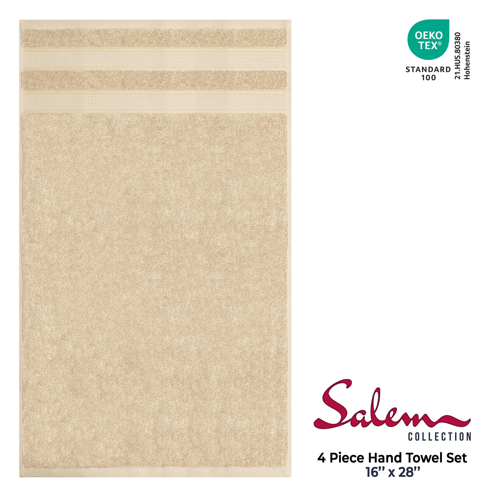 American Soft Linen Salem 4-Pack Hand Towel Sets, 100% Cotton Luxury Turkish Towels, Super Soft, Absorbent, Premium Wholesale Hand Towels - Sand Taupe Beige 4