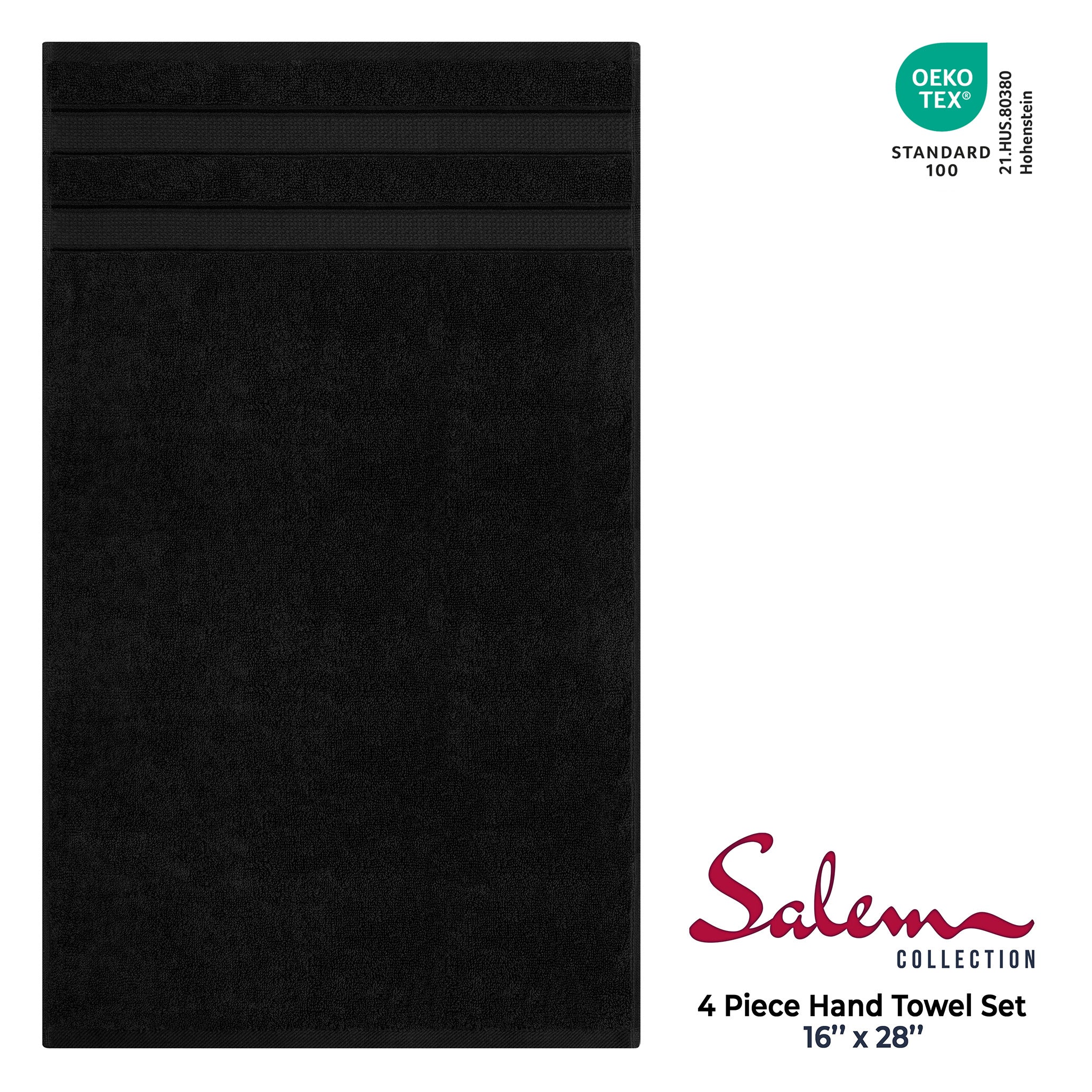 American Soft Linen Salem 4-Pack Hand Towel Sets, 100% Cotton Luxury Turkish Towels, Super Soft, Absorbent, Premium Wholesale Hand Towels - Black 4