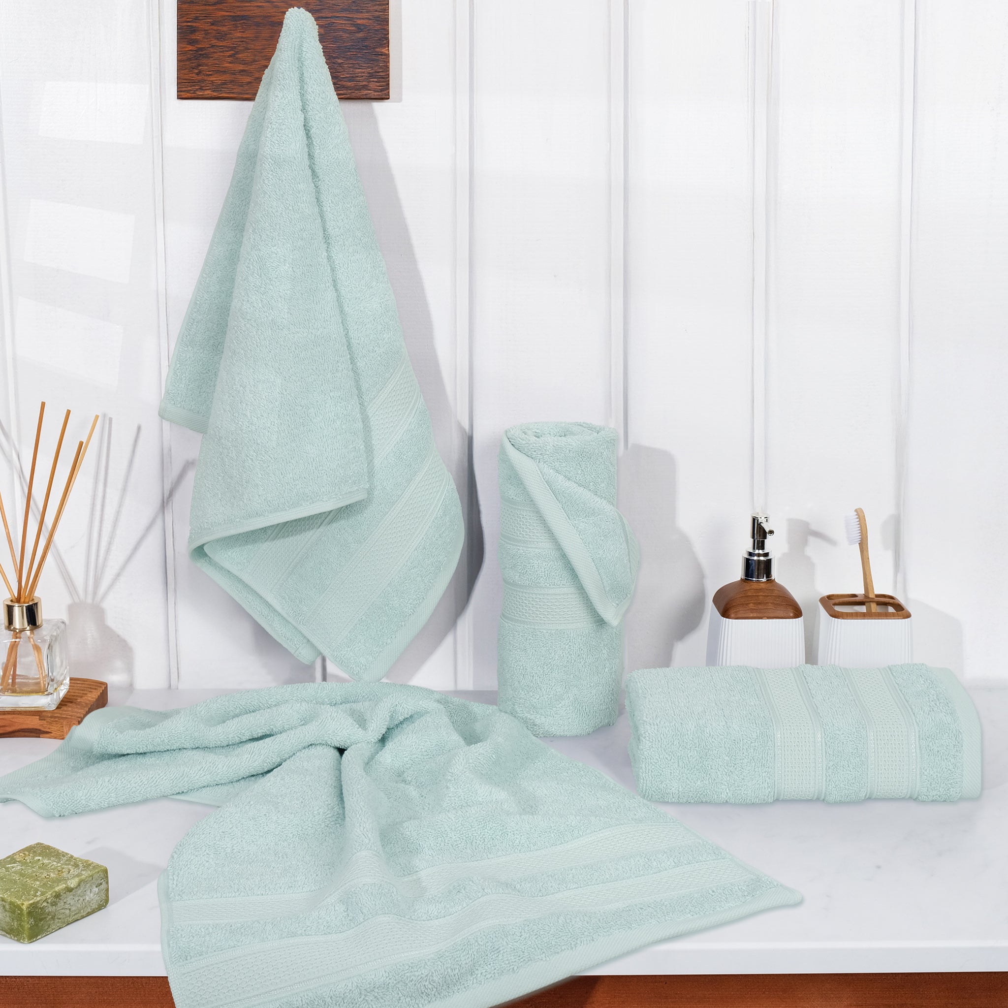 American Soft Linen Salem 4-Pack Hand Towel Sets, 100% Cotton Luxury Turkish Towels, Super Soft, Absorbent, Premium Wholesale Hand Towels - Mint 2