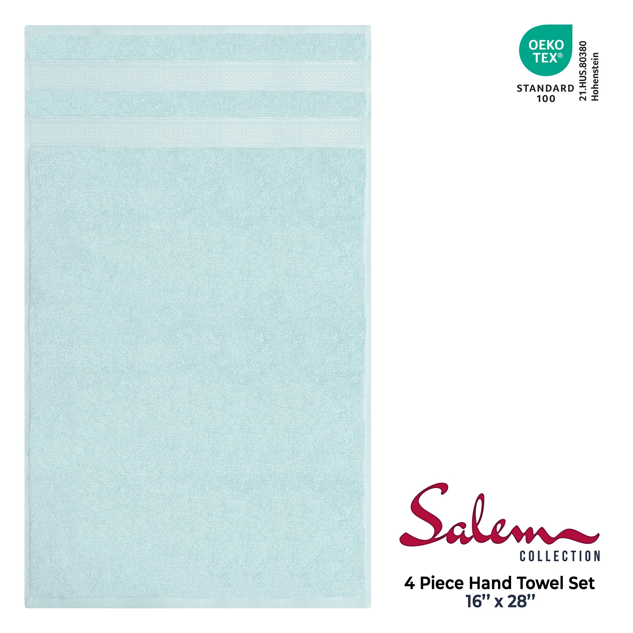 American Soft Linen Salem 4-Pack Hand Towel Sets, 100% Cotton Luxury Turkish Towels, Super Soft, Absorbent, Premium Wholesale Hand Towels - Mint 4