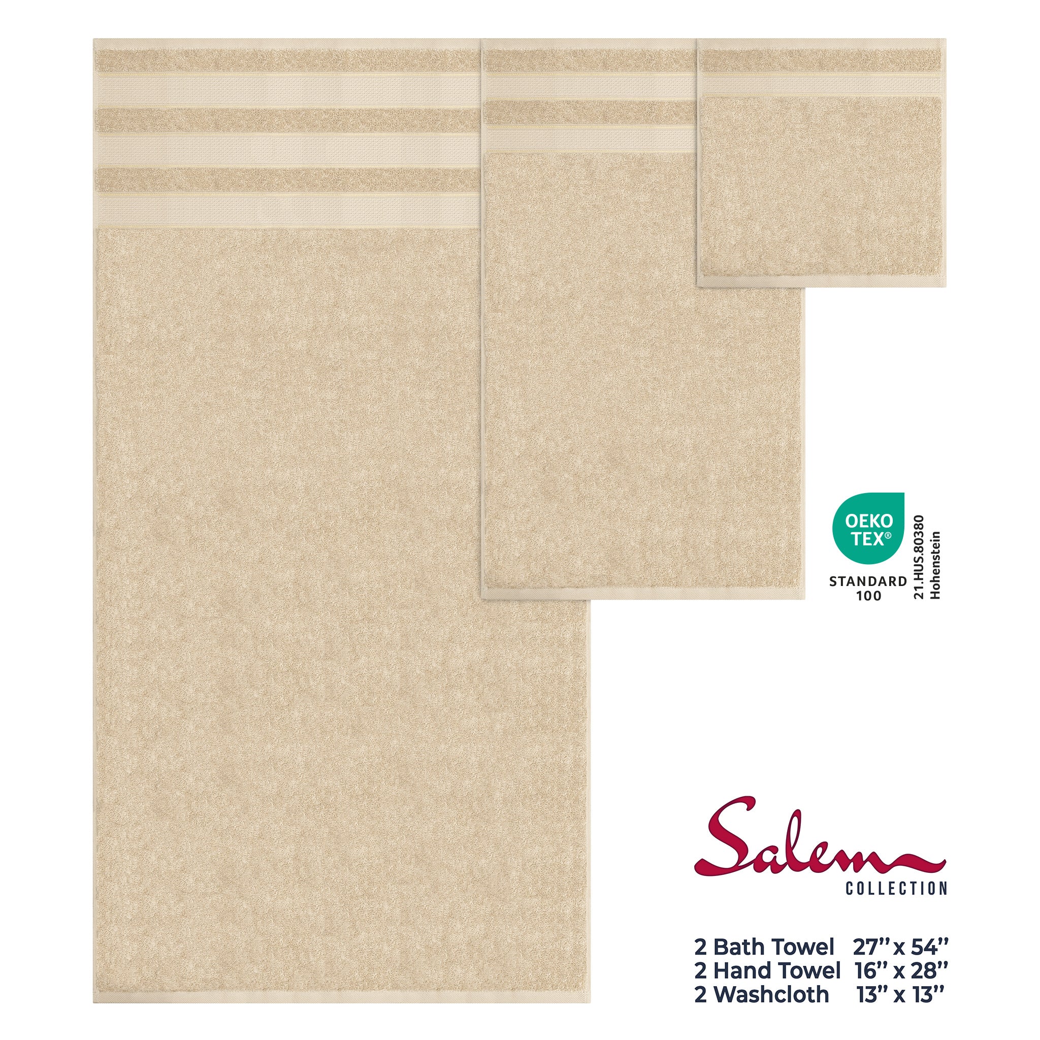 Salem 6 Piece 100% Cotton Luxury Bath Towel Set