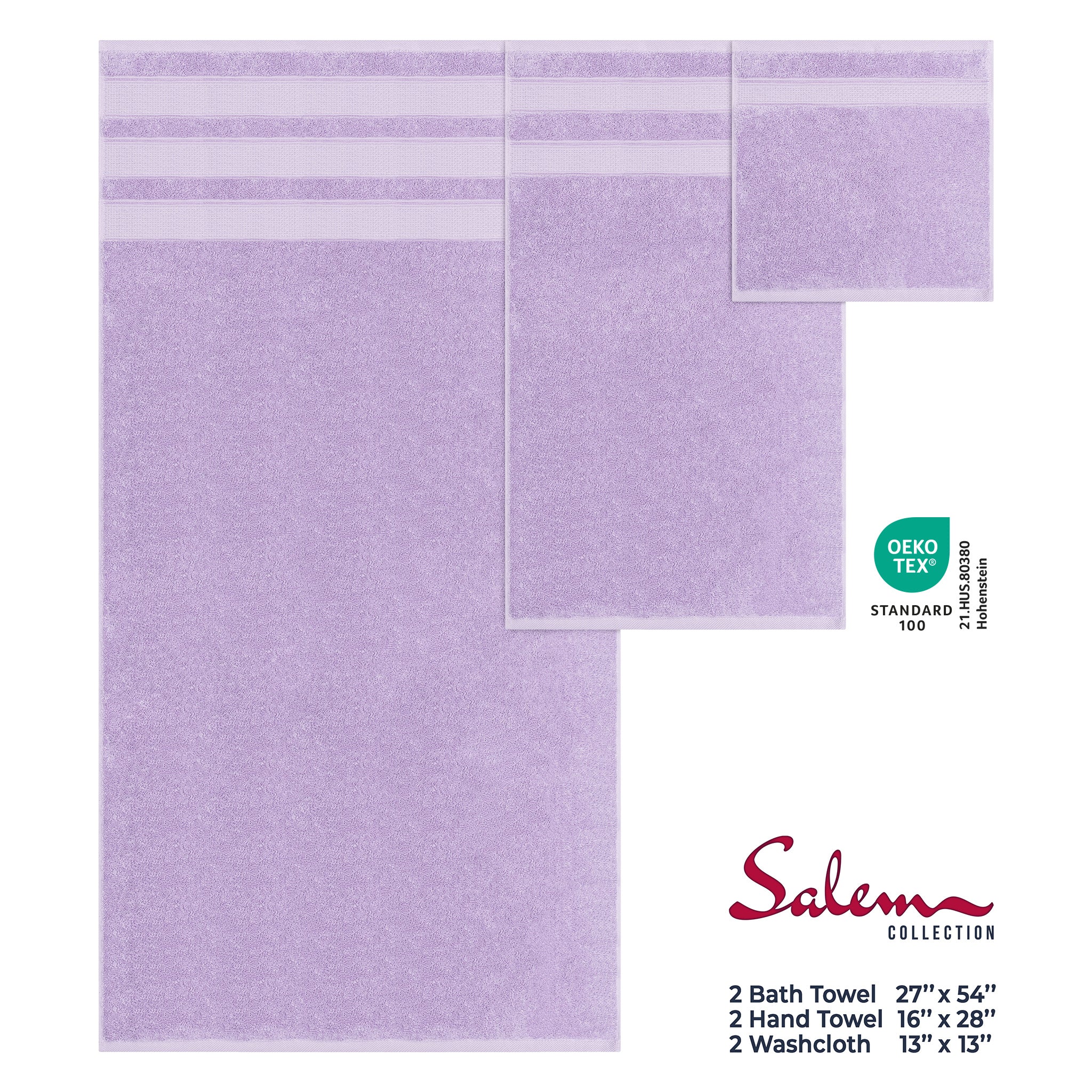 Salem 6 Piece 100% Cotton Luxury Bath Towel Set