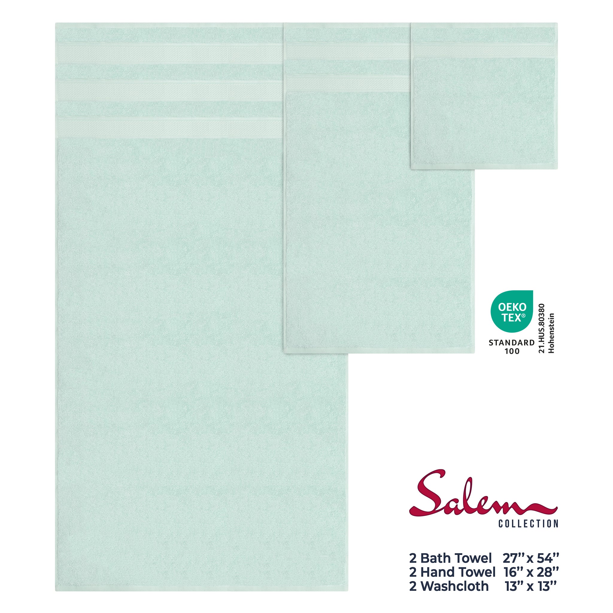 Salem 6 Piece 100% Cotton Luxury Bath Towel Set