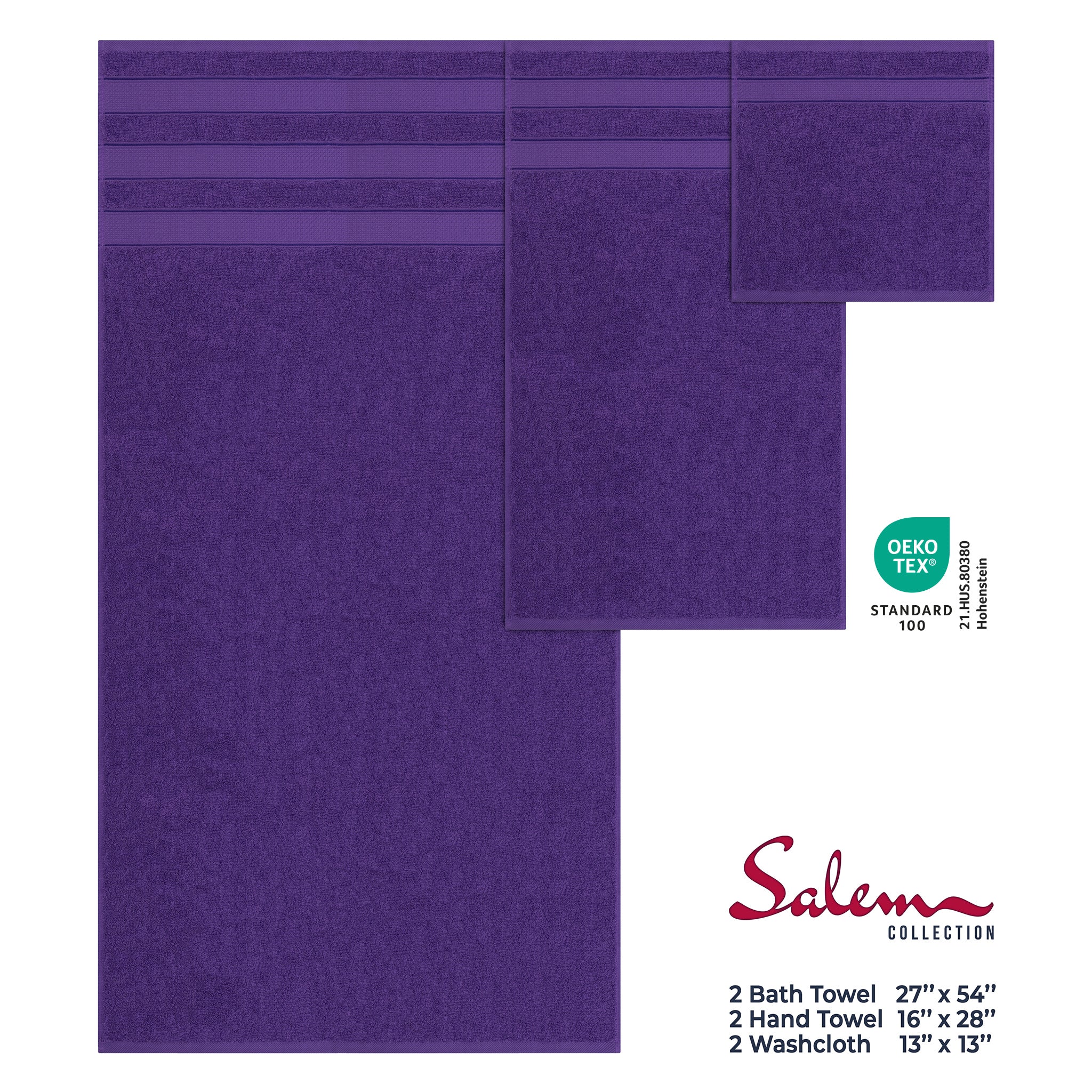 Salem 6 Piece 100% Cotton Luxury Bath Towel Set