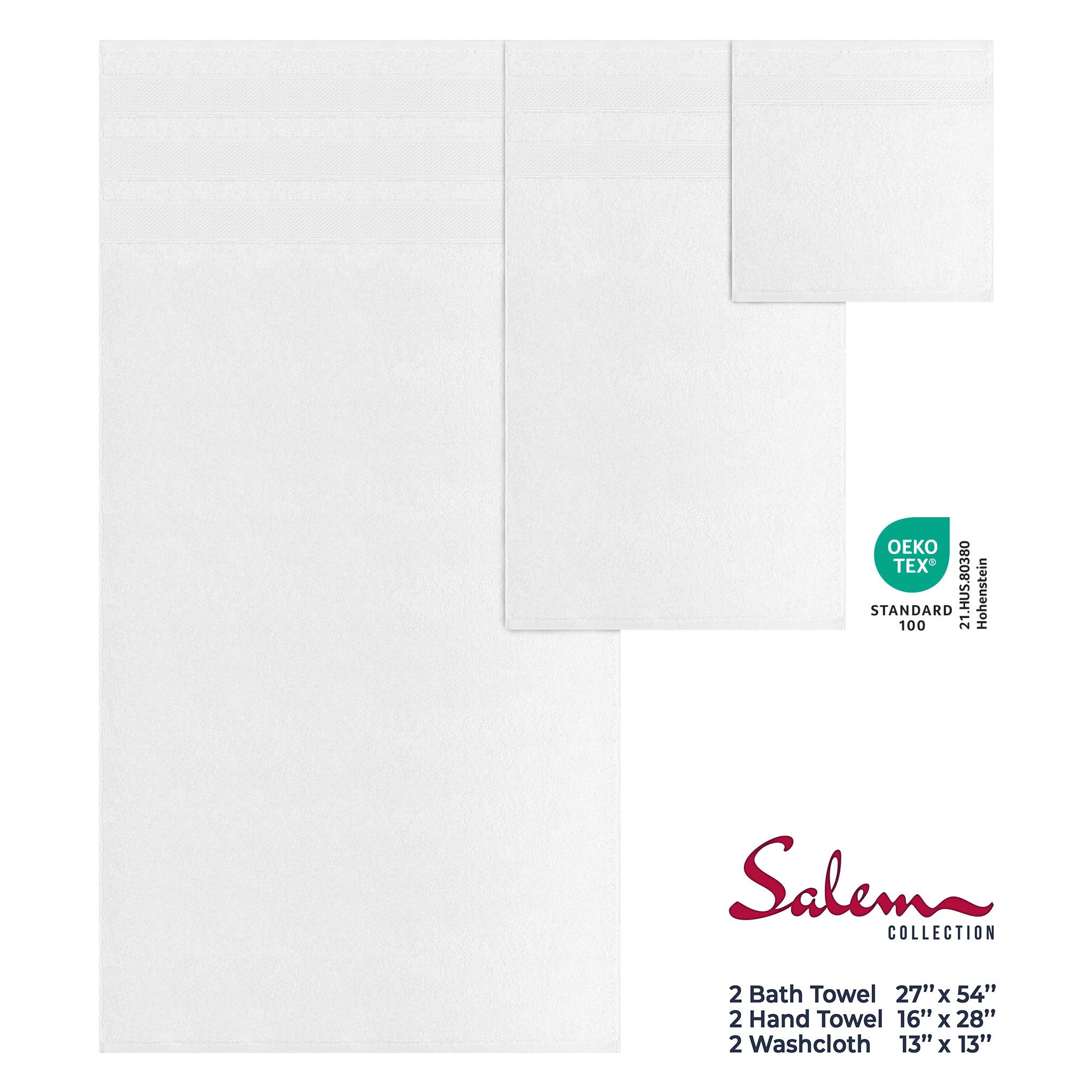 Salem 6 Piece 100% Cotton Luxury Bath Towel Set