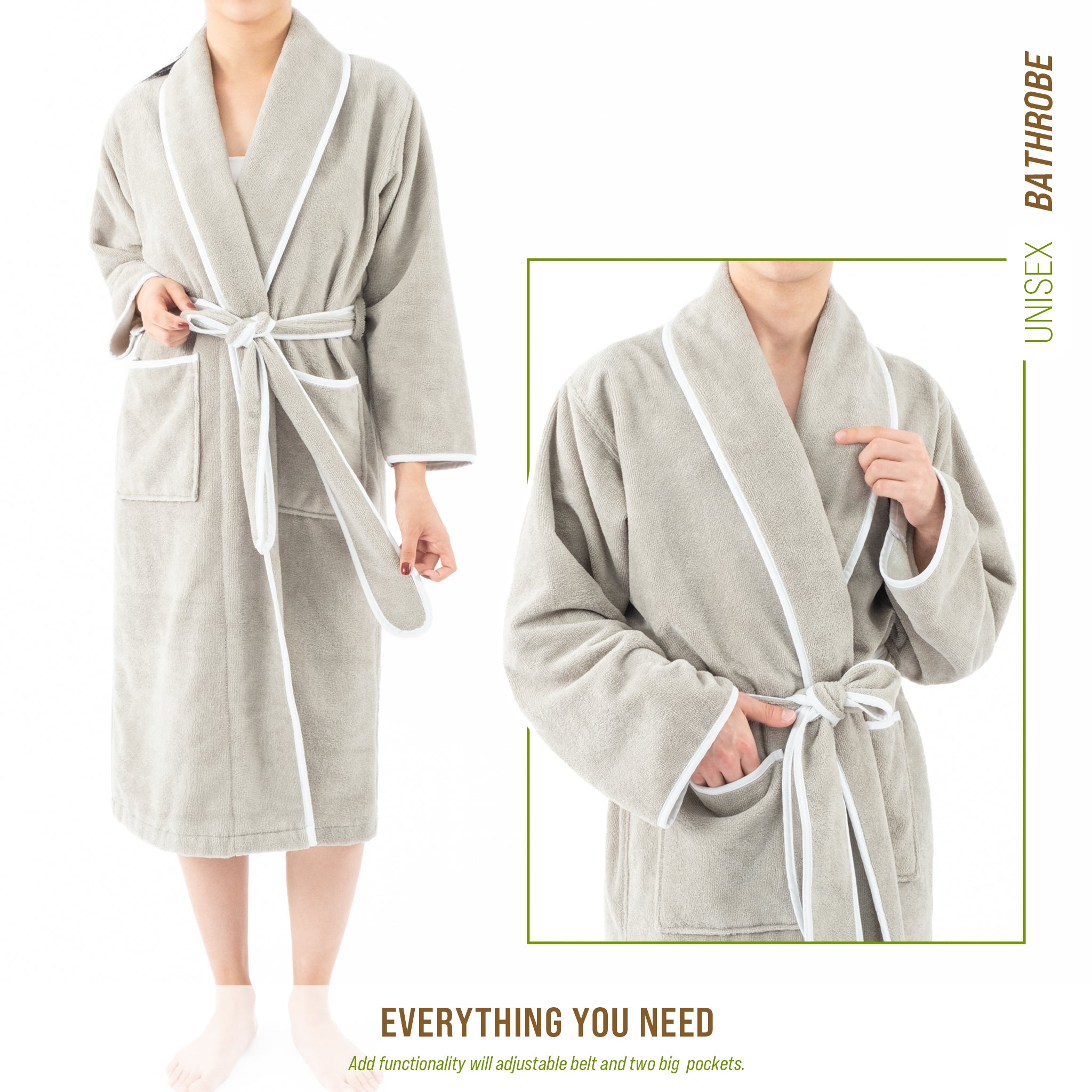 American Soft Linen Triga - Bamboo Robes for Women and Men, Unisex Plush Spa Lounging Bathrobe, 1 Piece Cozy Robe for Couples After Shower