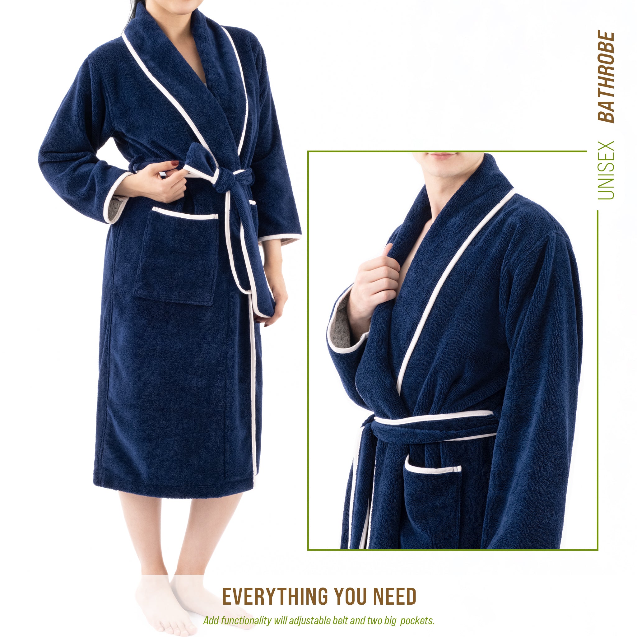 American Soft Linen Triga - Bamboo Robes for Women and Men, Unisex Plush Spa Lounging Bathrobe, 1 Piece Cozy Robe for Couples After Shower