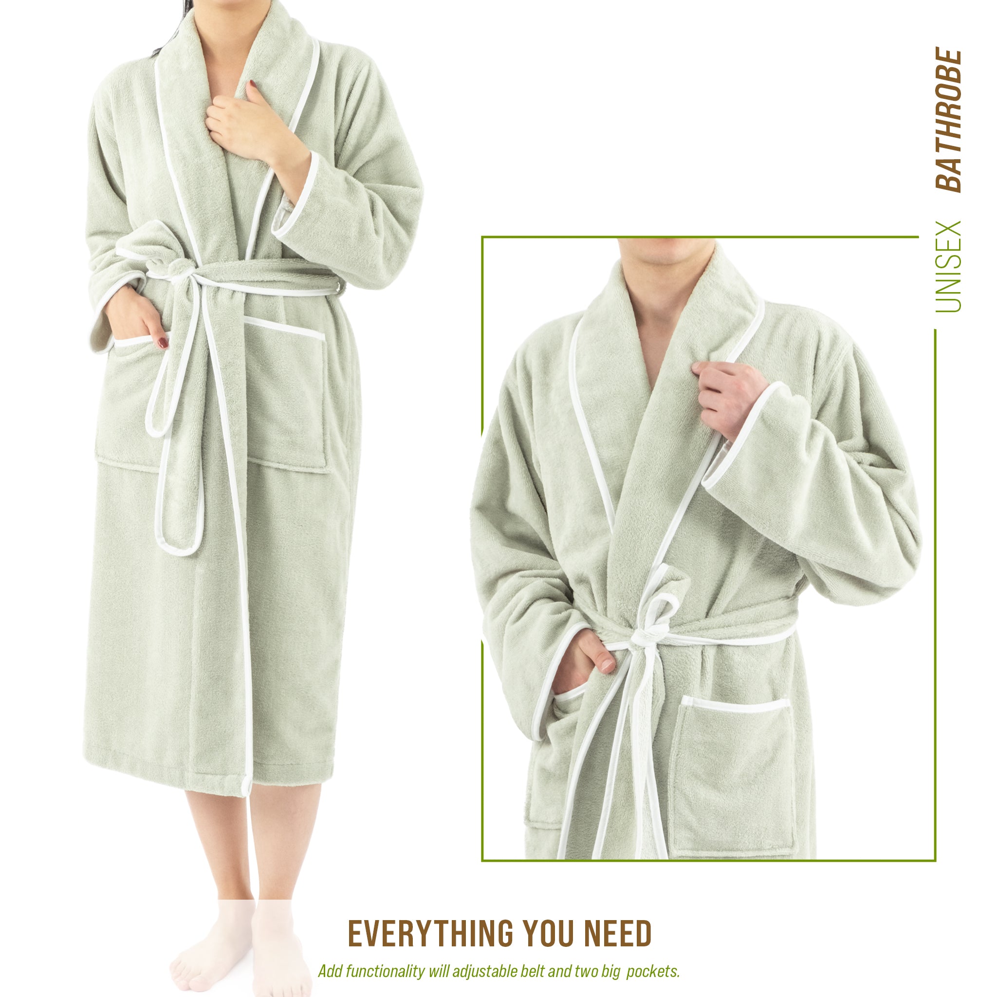 American Soft Linen Triga - Bamboo Robes for Women and Men, Unisex Plush Spa Lounging Bathrobe, 1 Piece Cozy Robe for Couples After Shower