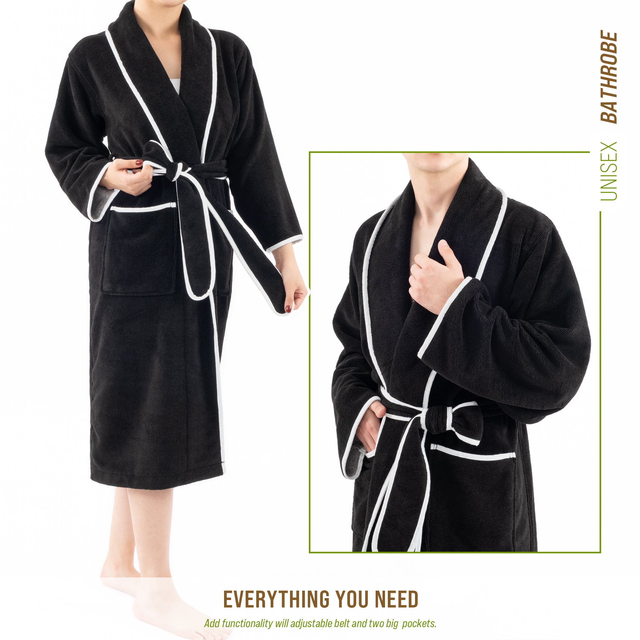 American Soft Linen Triga - Bamboo Robes for Women and Men, Unisex Plush Spa Lounging Bathrobe, 1 Piece Cozy Robe for Couples After Shower