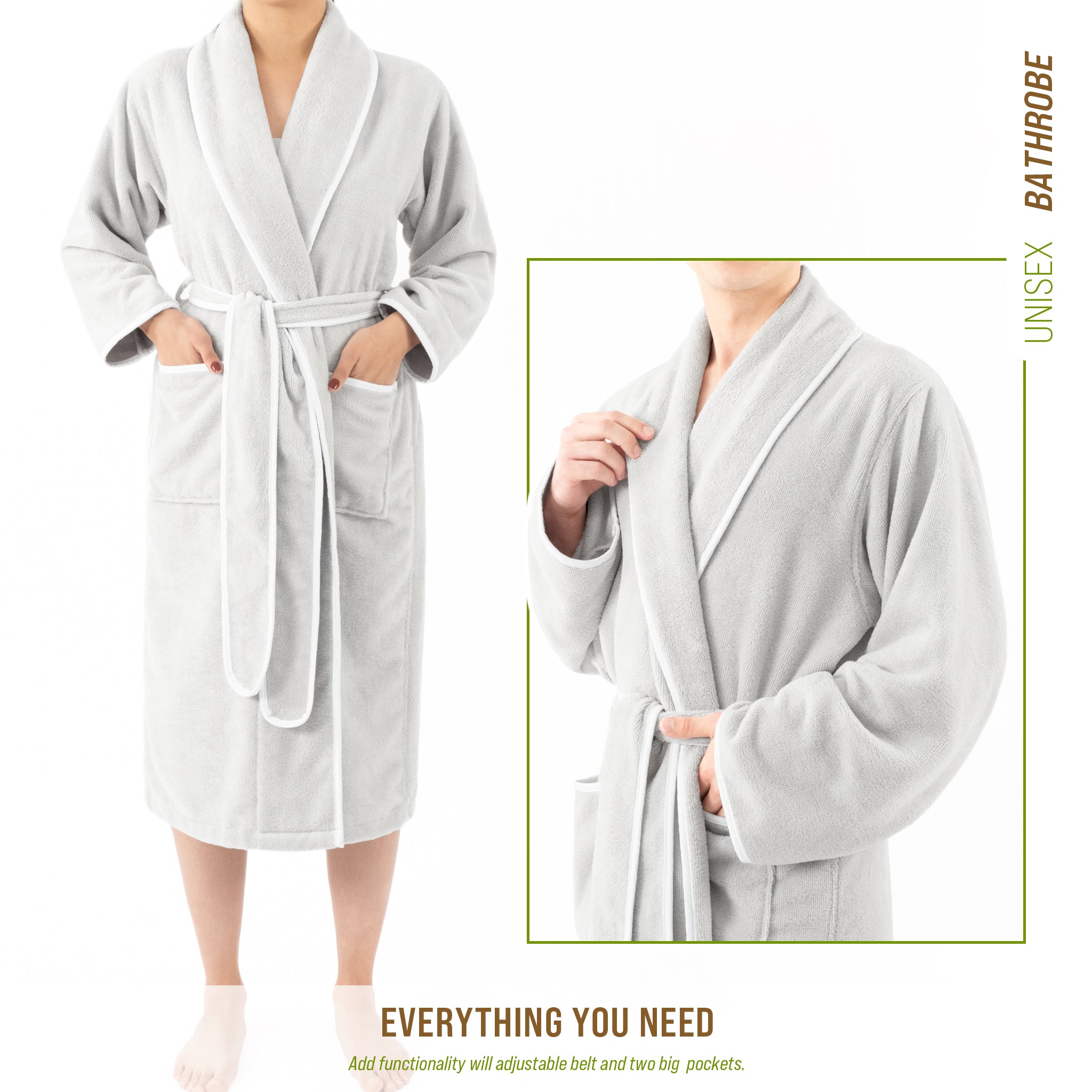 American Soft Linen Triga - Bamboo Robes for Women and Men, Unisex Plush Spa Lounging Bathrobe, 1 Piece Cozy Robe for Couples After Shower