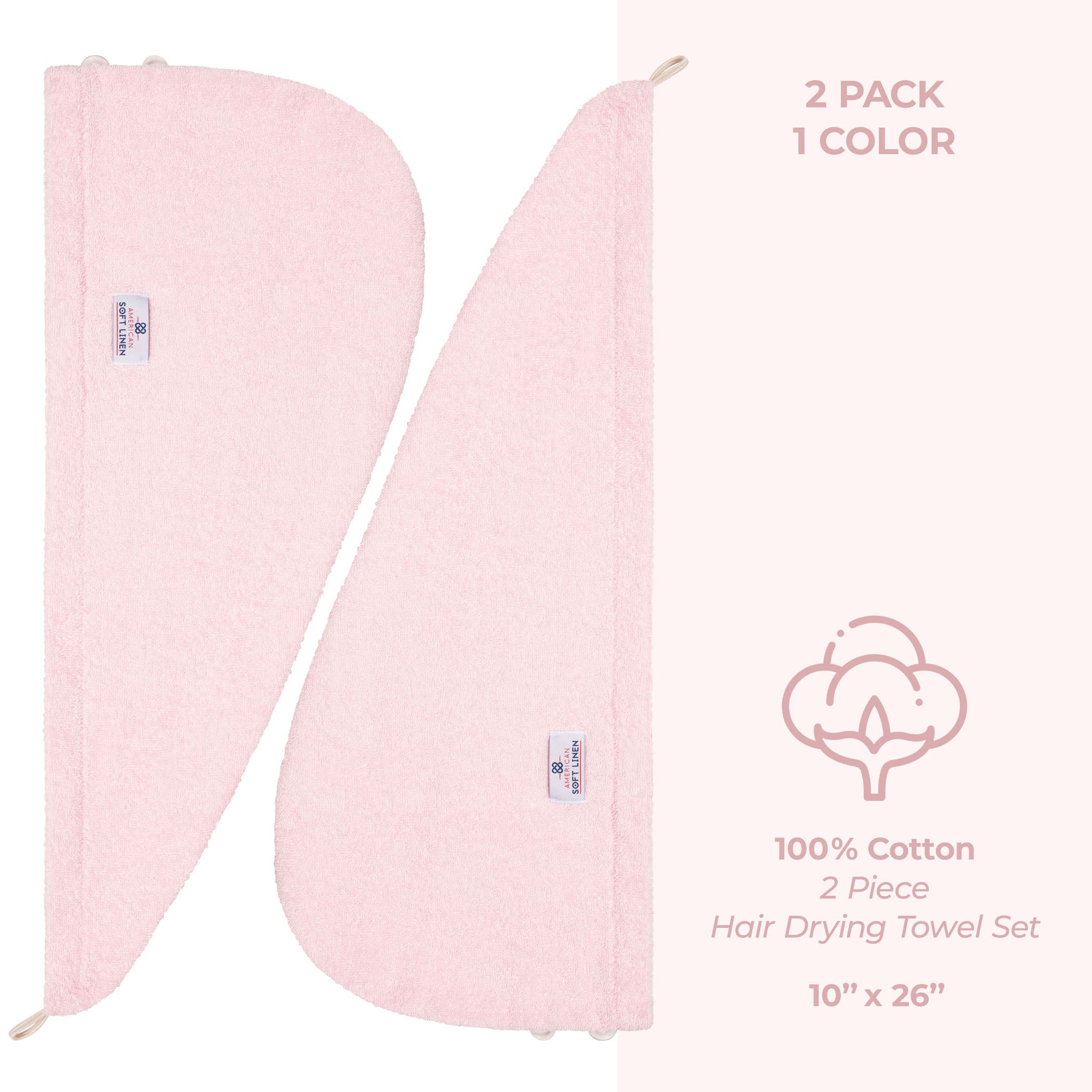 American Soft Linen 100% Cotton Hair Drying Towels for Women 2 pack 75 set case pack pink-4