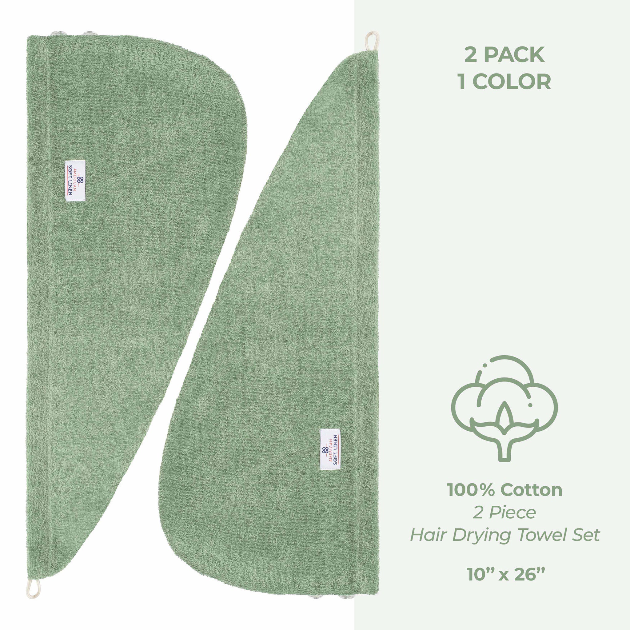 American Soft Linen 100% Cotton Hair Drying Towels for Women 2 pack 75 set case pack sage-green-4