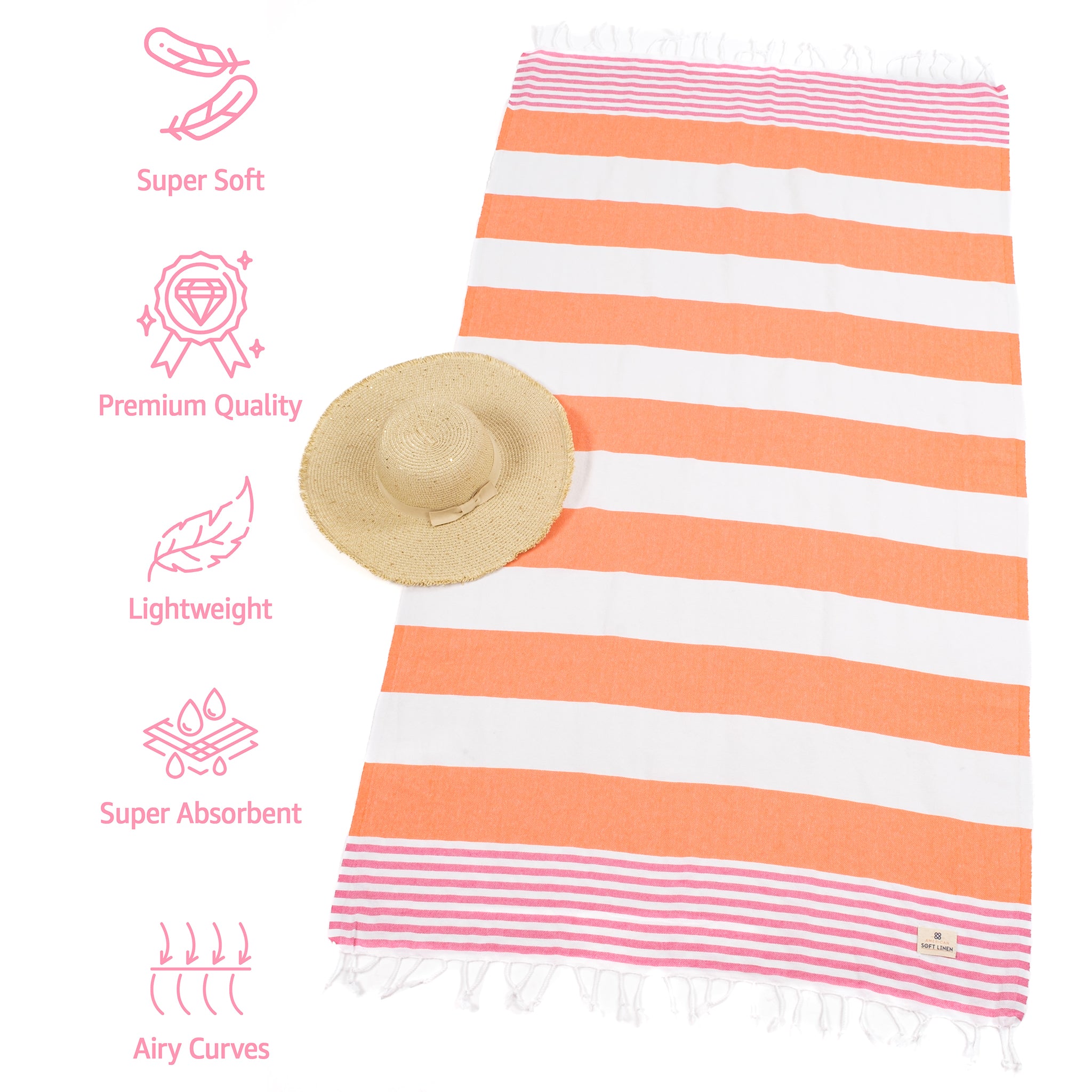 American Soft Linen Turkish Peshtemal Beach Towels, Cotton 4 Pack, 40" x 70" Size, Swim Towels for Beach and Pool Towels