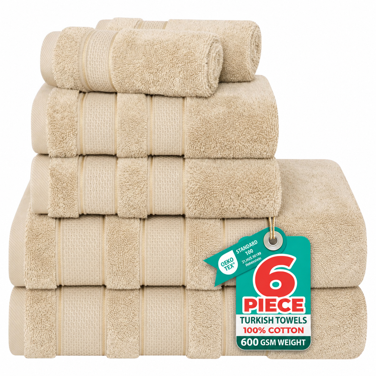 Salem 6 Piece 100% Cotton Luxury Turkish Bath Towel Set