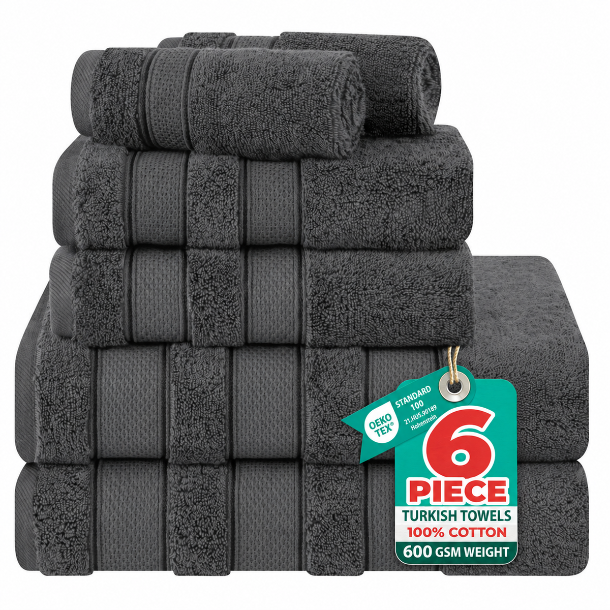 Salem 6 Piece 100% Cotton Luxury Turkish Bath Towel Set