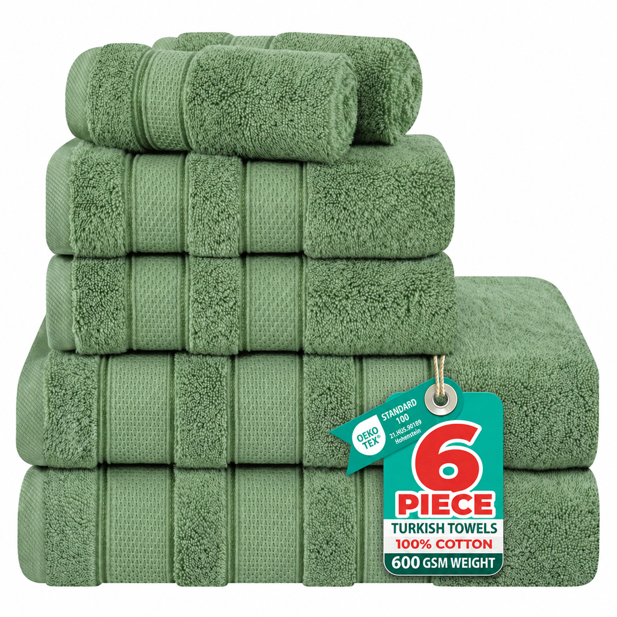 Salem 6 Piece 100% Cotton Luxury Turkish Bath Towel Set