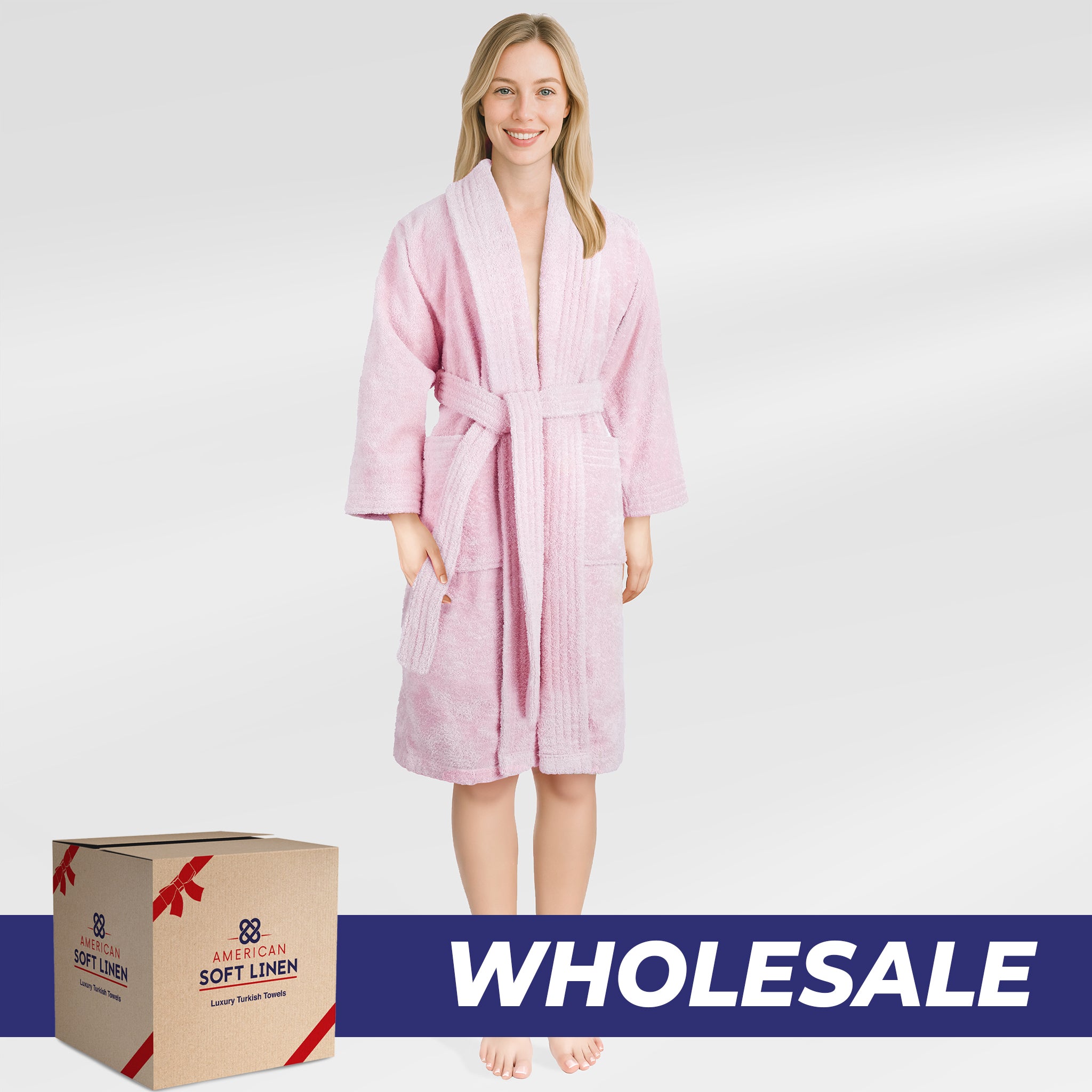 American Soft Linen Luxury Women’s Robe – 100% Cotton 380 GSM Quick Dry Turkish Bathrobe for Wholesale - XS Pink 1