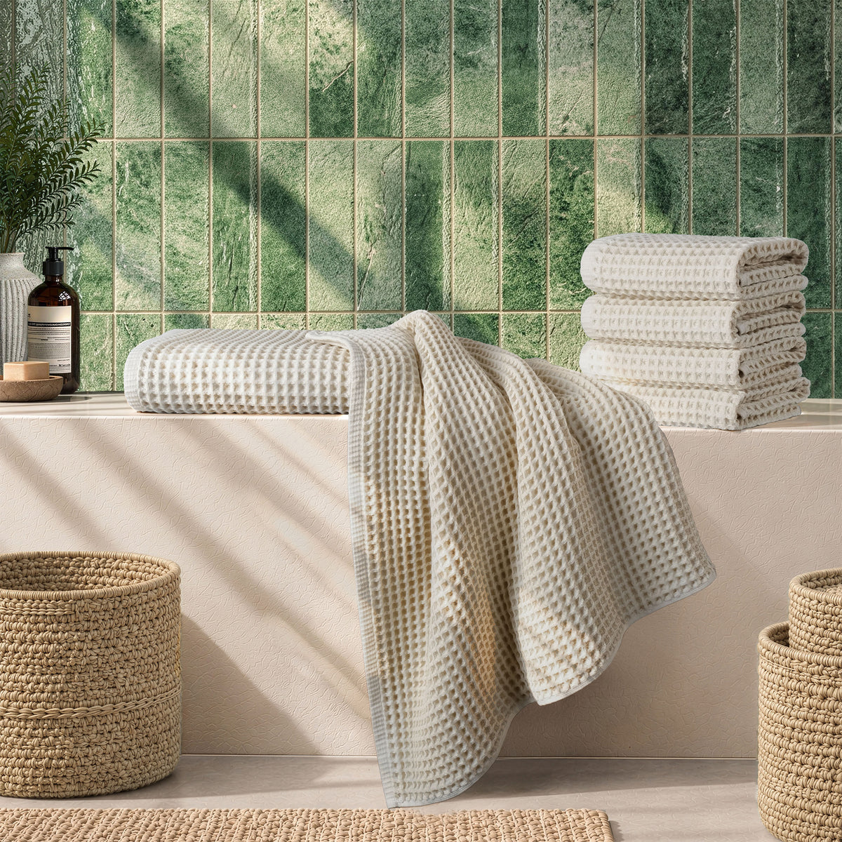 American Soft Linen 100% Cotton Waffle 6 Piece Turkish Towels Set