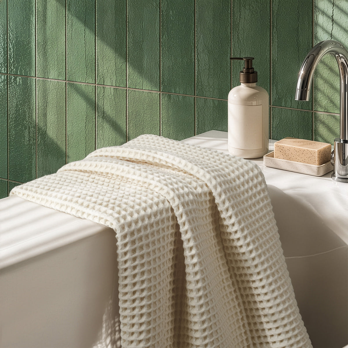American Soft Linen 100% Cotton Waffle Bath Towel - Beige 5