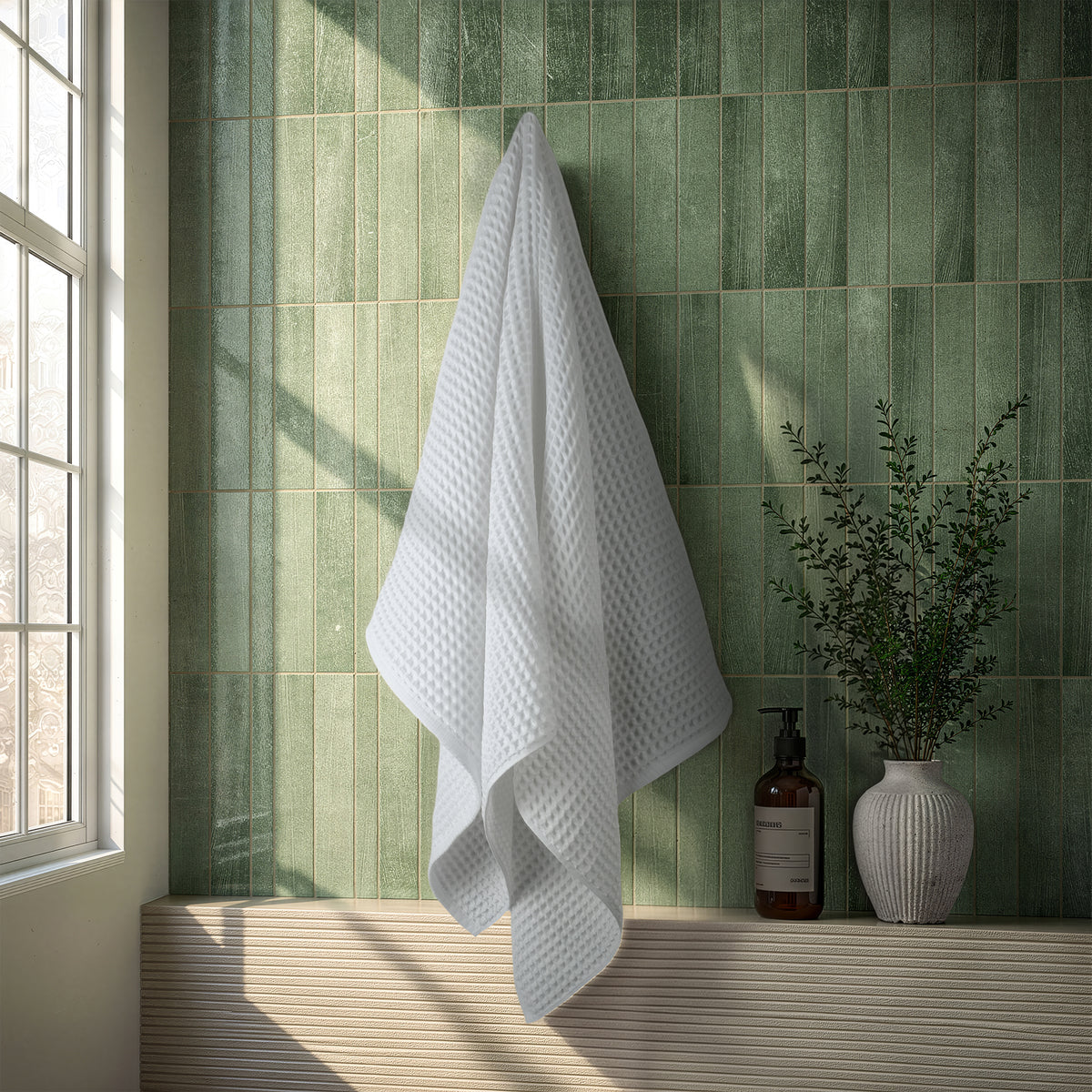 American Soft Linen 100% Cotton Waffle Bath Towel - White 2