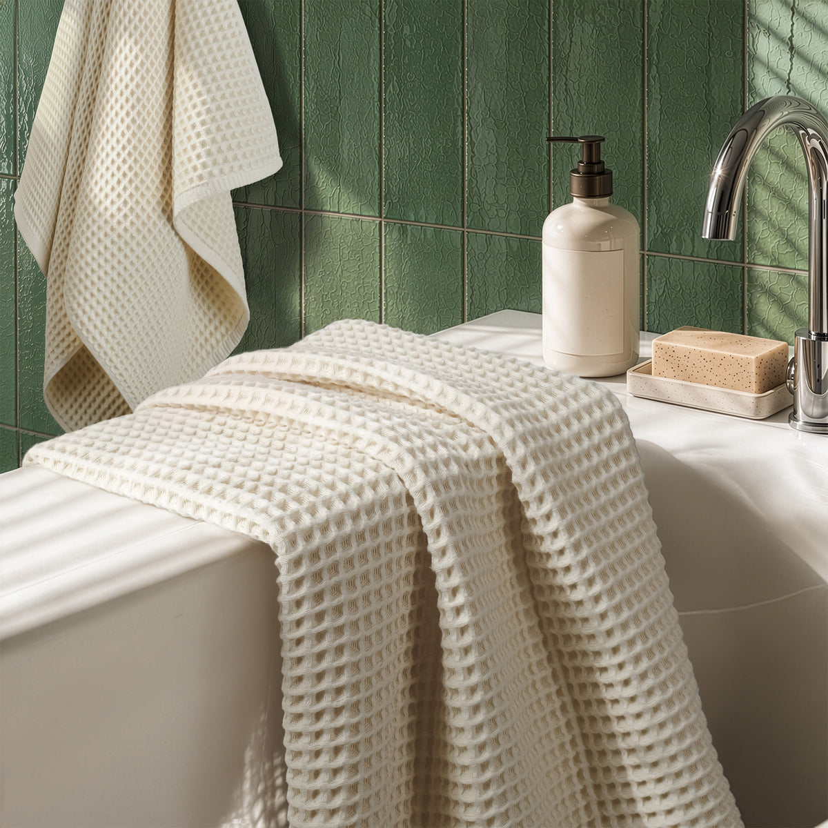 American Soft Linen 100% Cotton Waffle Bath Towels 2 Pack - Beige 5