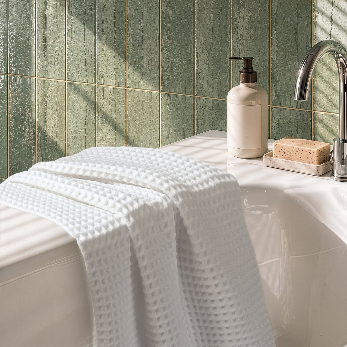 American Soft Linen 100% Cotton Waffle Bath Towels 2 Pack - White 5
